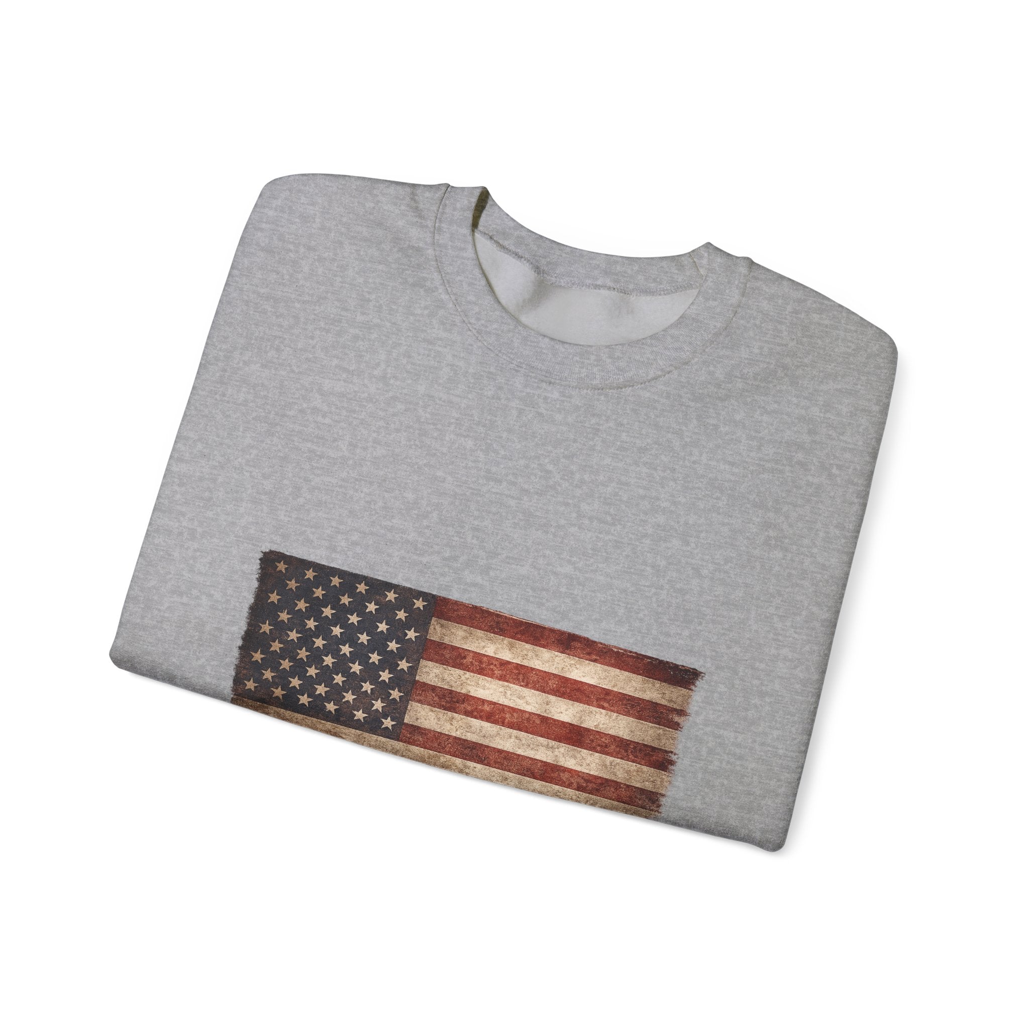 Vintage American Flag Sweatshirt — Distressed USA Crewneck for Patriotic Holidays