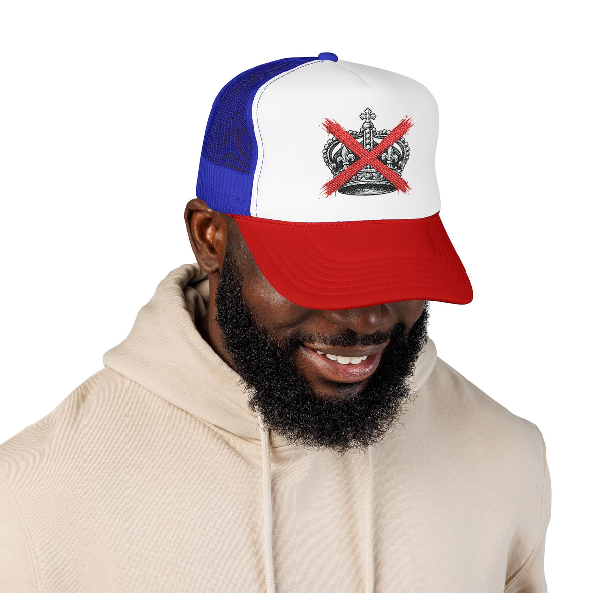 Anti-Crown Trucker Hat — Red X Crown Graphic Foam Mesh Cap