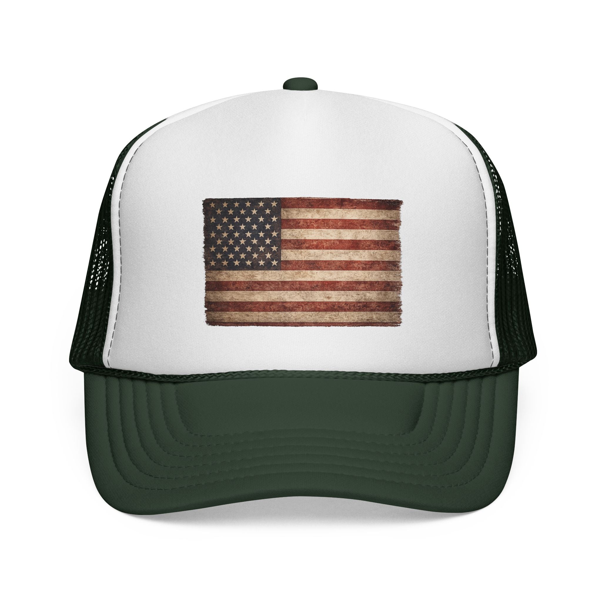 Vintage American Flag Trucker Cap — Distressed USA Patriotic Hat