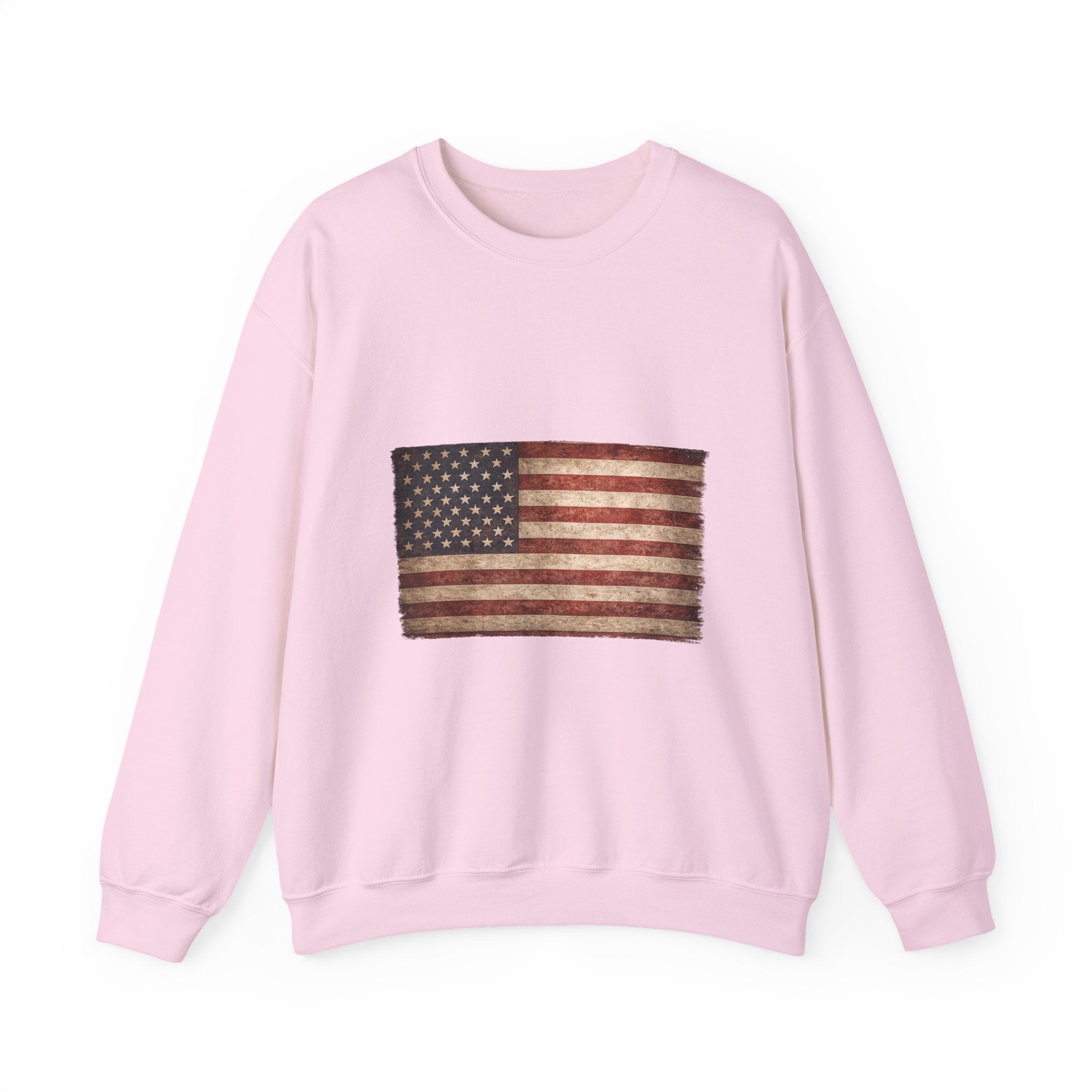 Vintage American Flag Sweatshirt — Distressed USA Crewneck for Patriotic Holidays