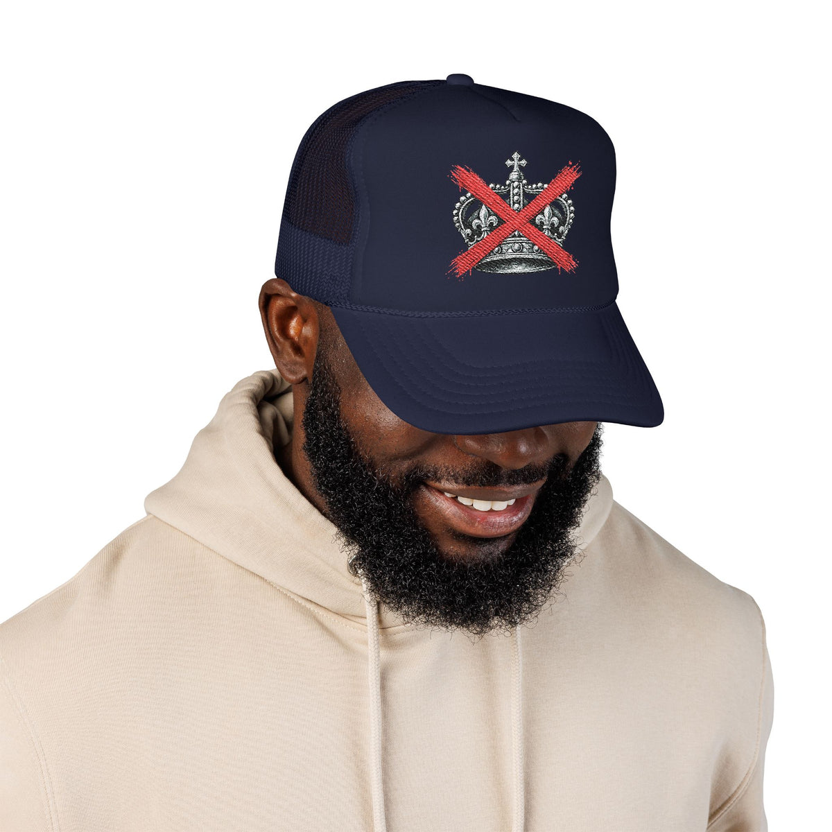 Anti-Crown Trucker Hat — Red X Crown Graphic Foam Mesh Cap