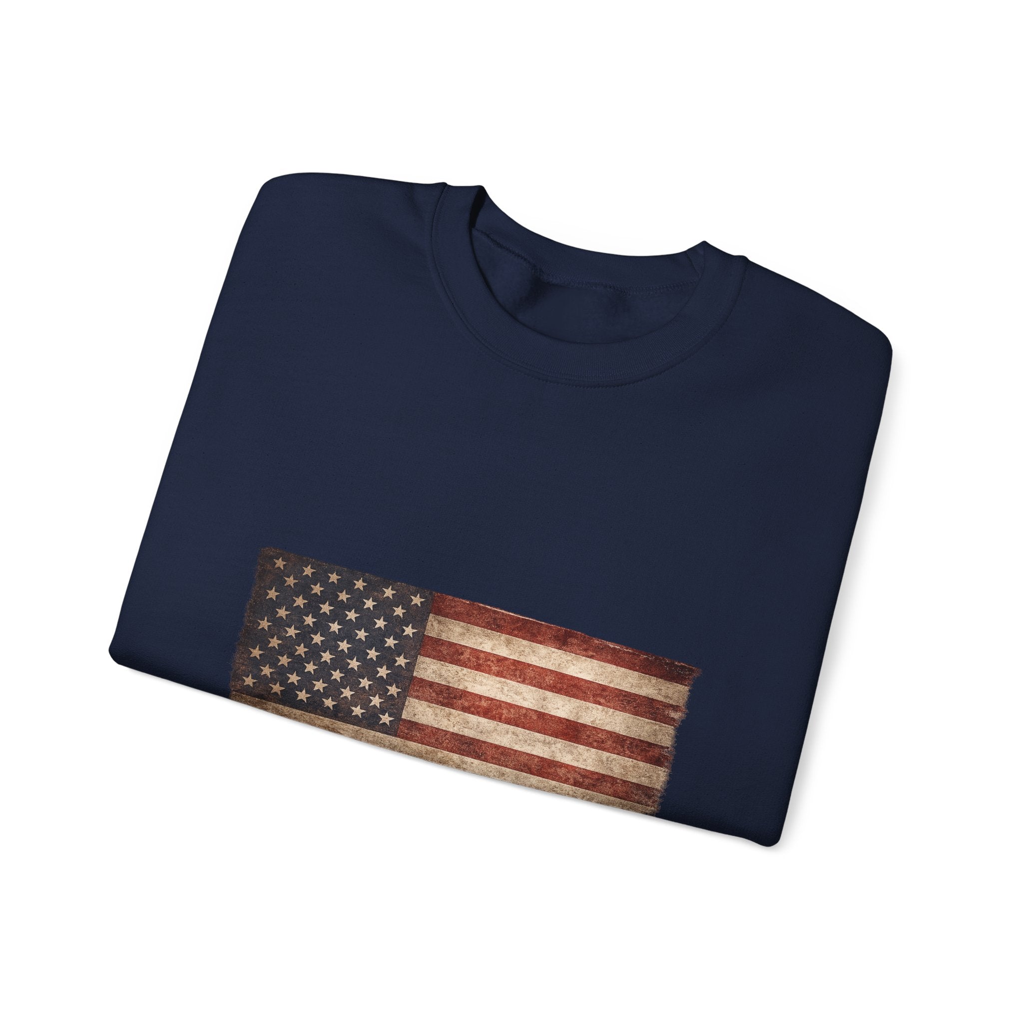 Vintage American Flag Sweatshirt — Distressed USA Crewneck for Patriotic Holidays