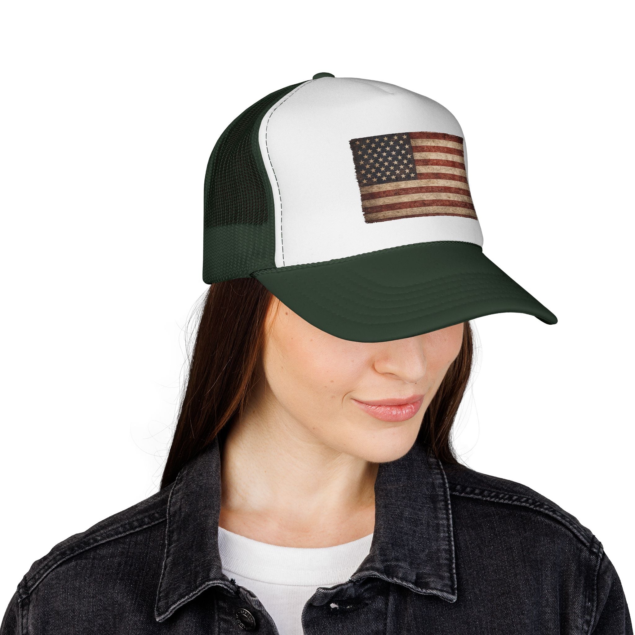 Vintage American Flag Trucker Cap — Distressed USA Patriotic Hat