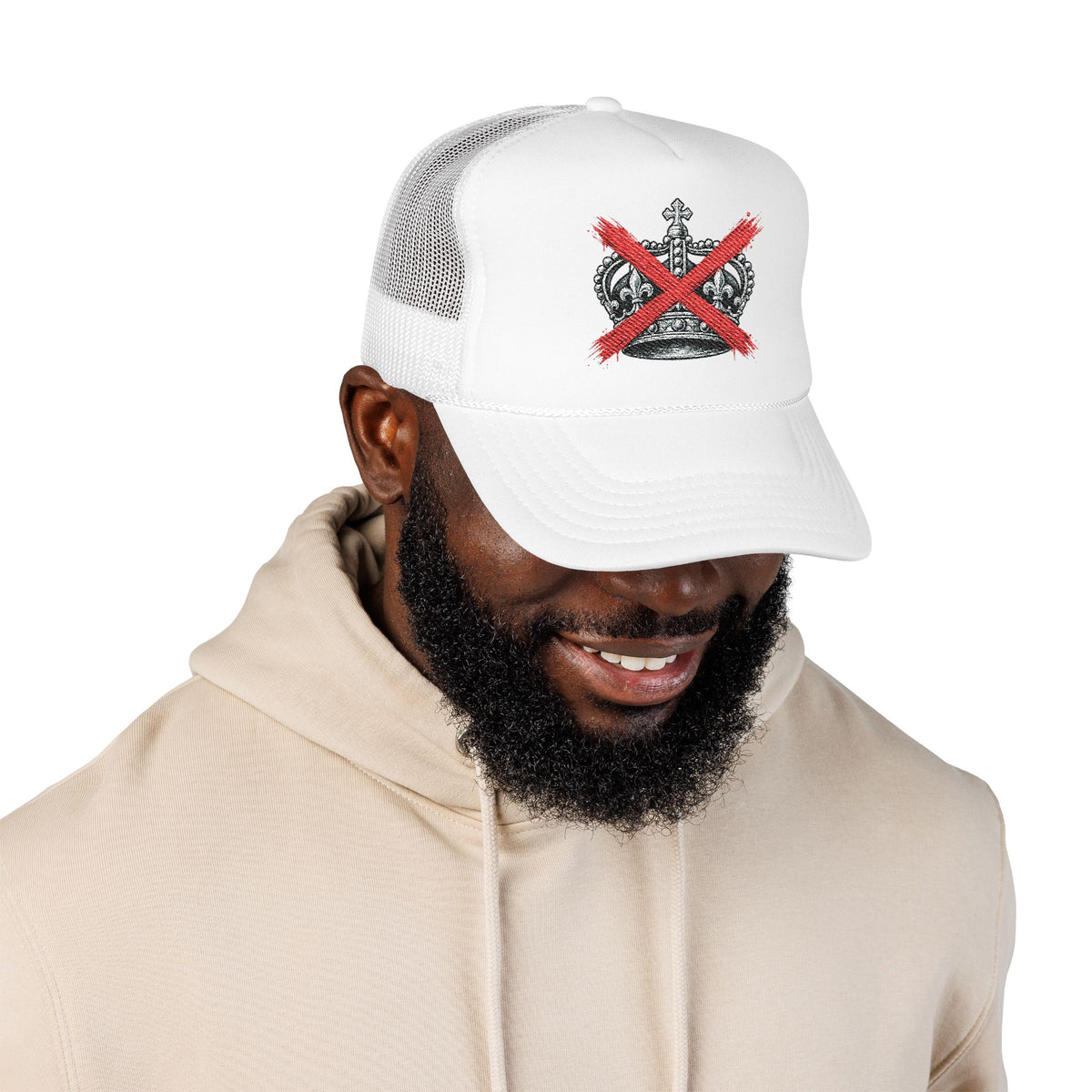 Anti-Crown Trucker Hat — Red X Crown Graphic Foam Mesh Cap