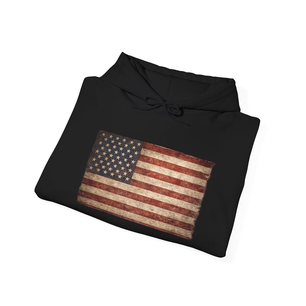 Distressed American Flag Hoodie – Vintage USA Patriotic Pullover