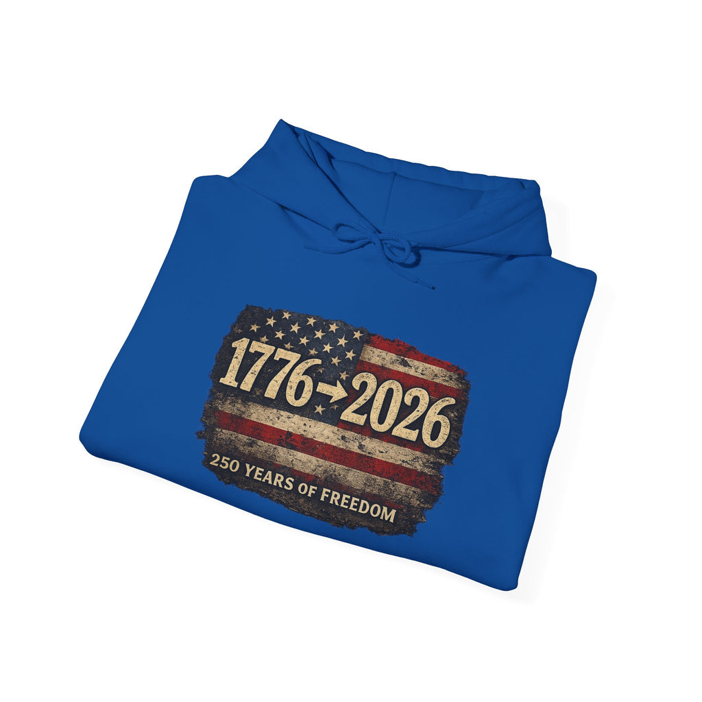 1776–2026 American Flag Hoodie — 250 Years of Freedom Anniversary Sweatshirt