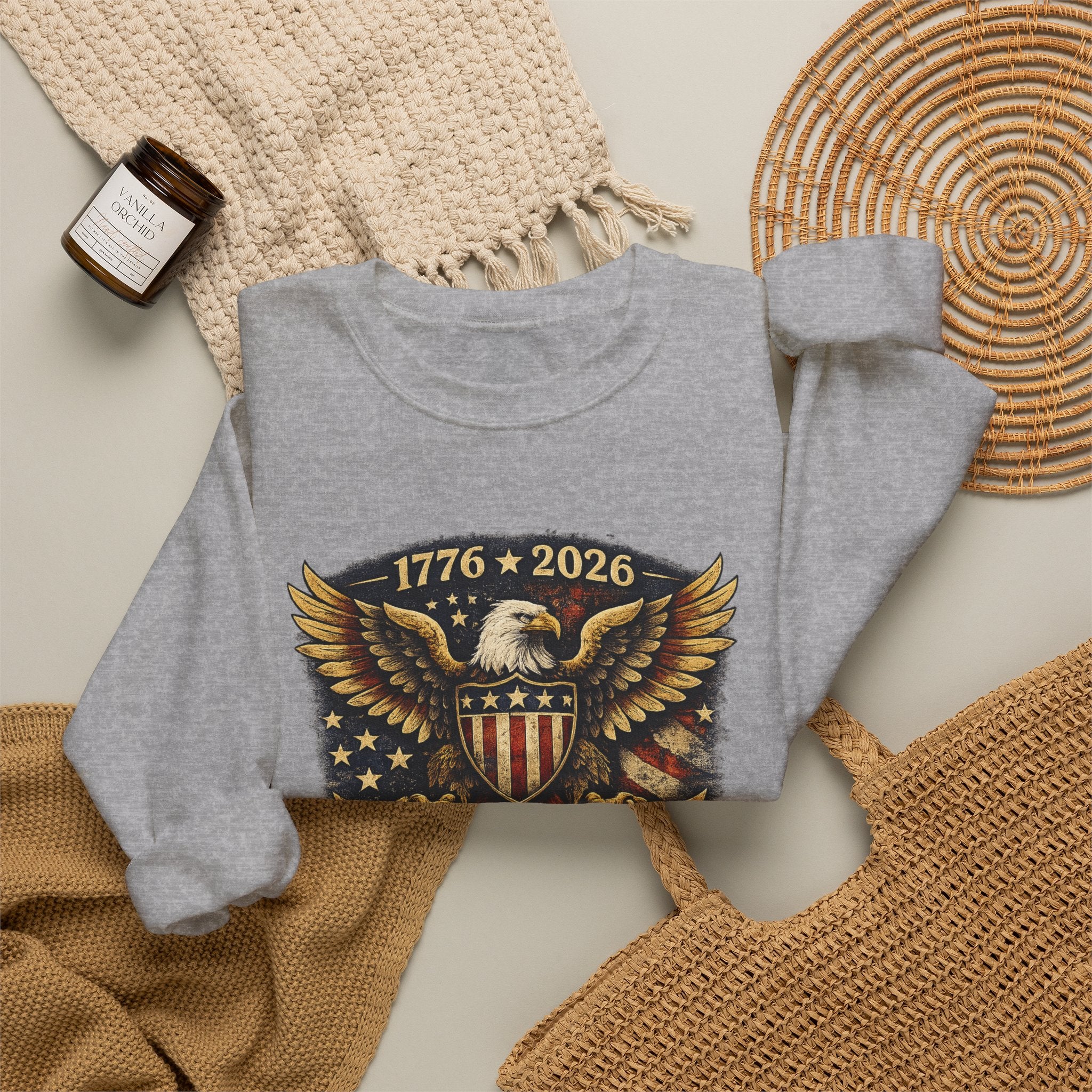 Crewneck Sweatshirt — 1776–2026 250 Years Strong Eagle Shield Patriotic