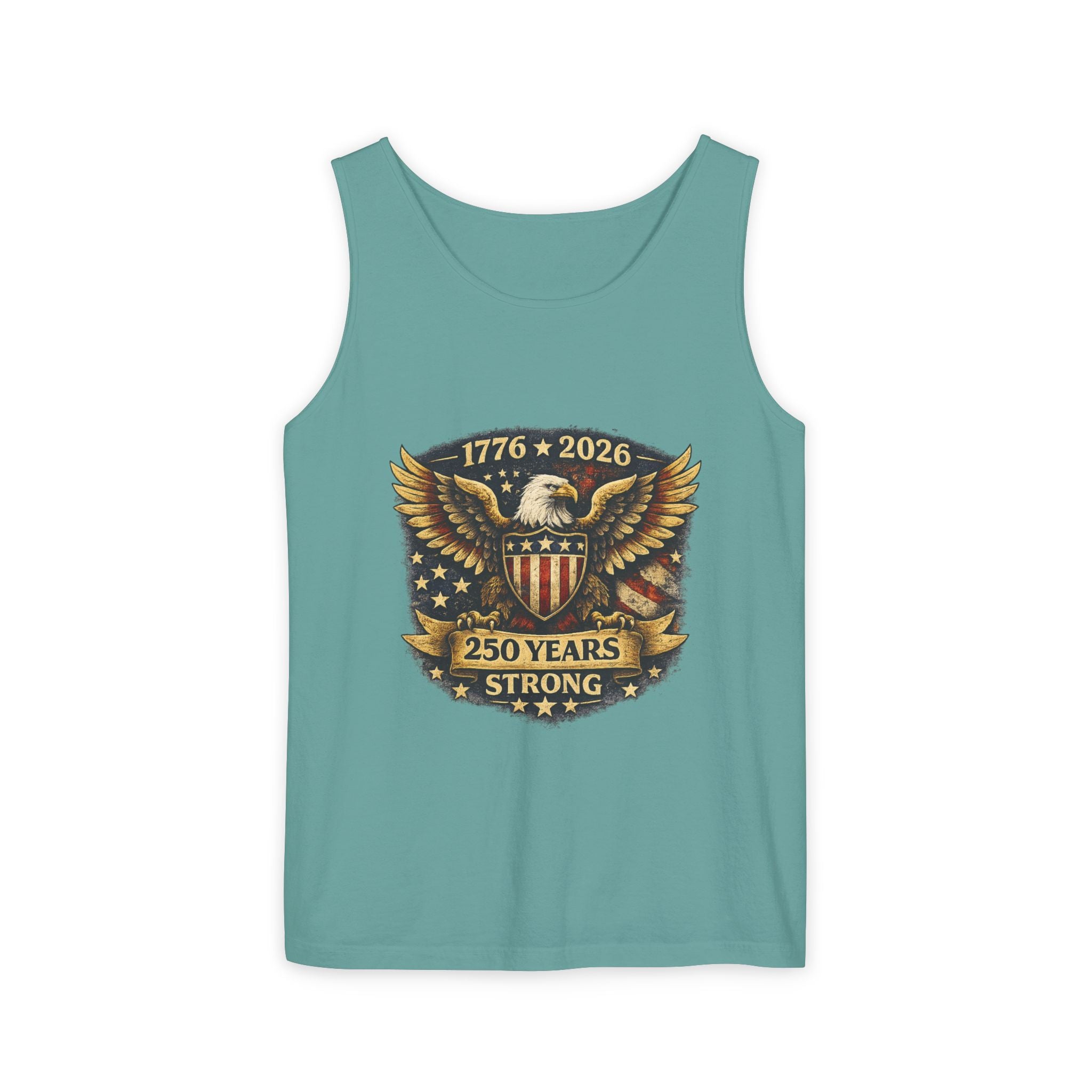 250 Years Strong Eagle Tank Top — 1776–2026 Patriotic American Flag Shield Design