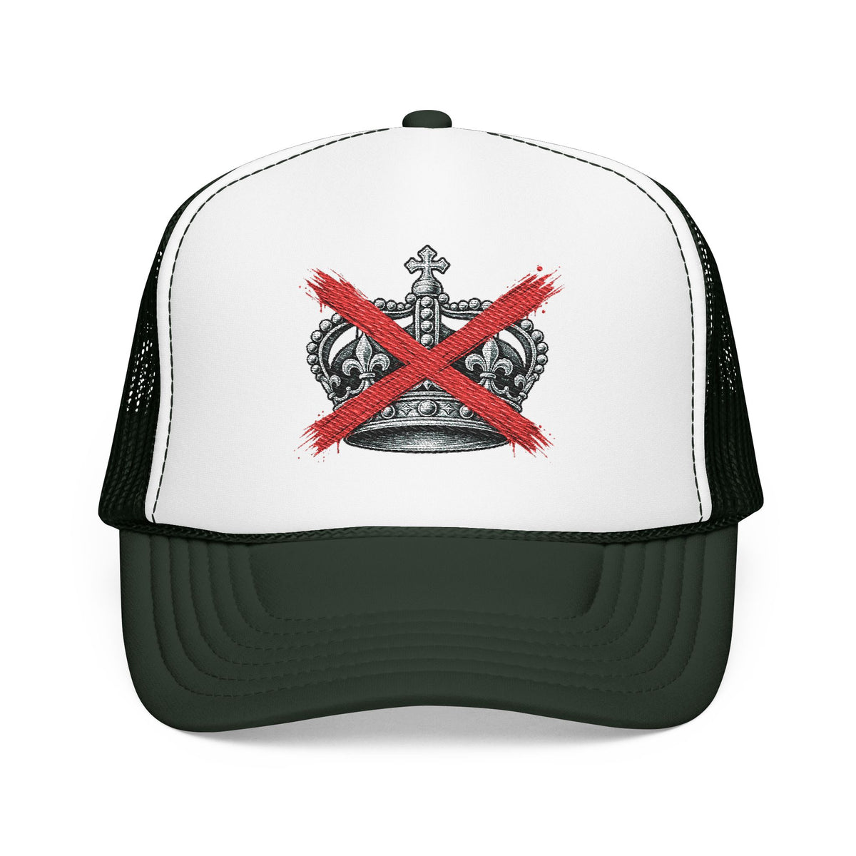 Anti-Crown Trucker Hat — Red X Crown Graphic Foam Mesh Cap