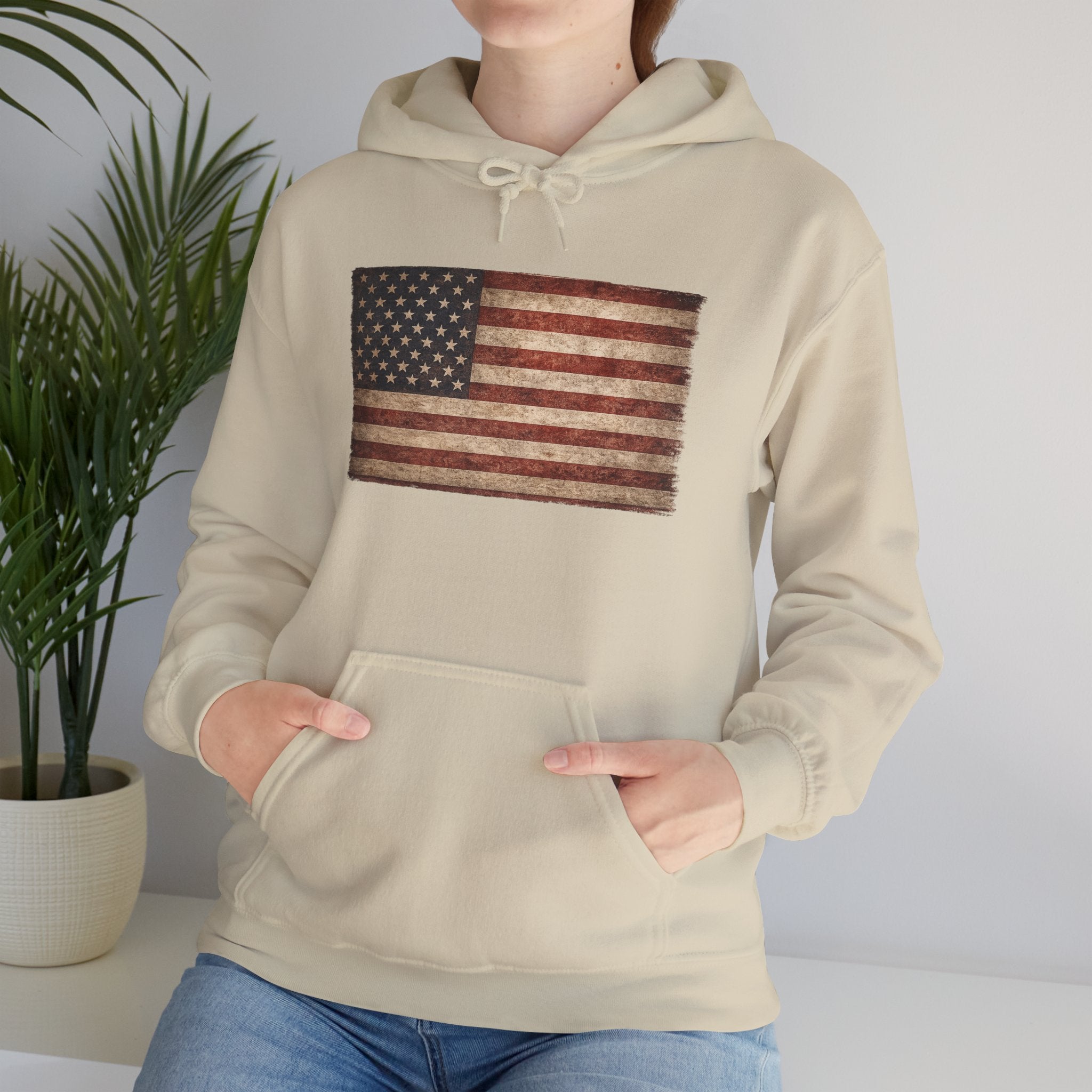 Vintage American Flag Hoodie — USA Patriotic Sweatshirt