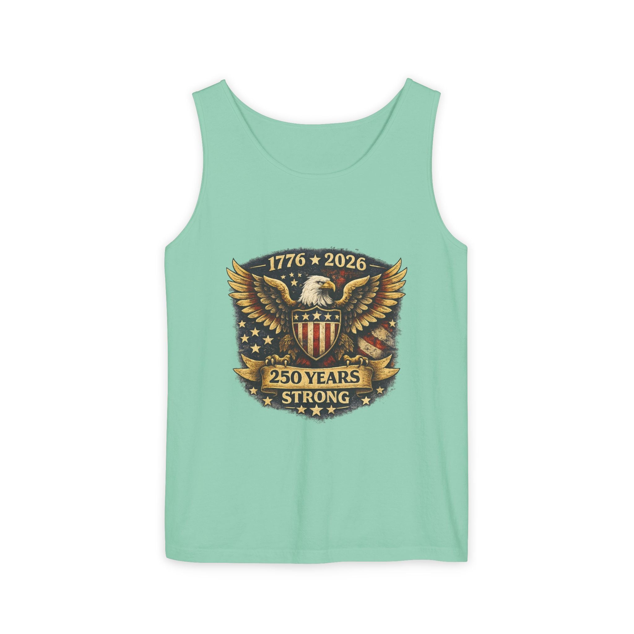 250 Years Strong Eagle Tank Top — 1776–2026 Patriotic American Flag Shield Design
