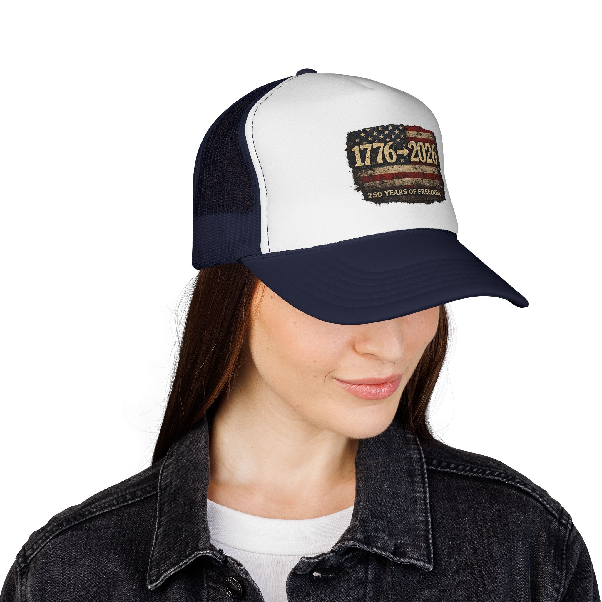 Trucker Cap — 1776–2026 American Flag 250 Years of Freedom Patriotic Hat