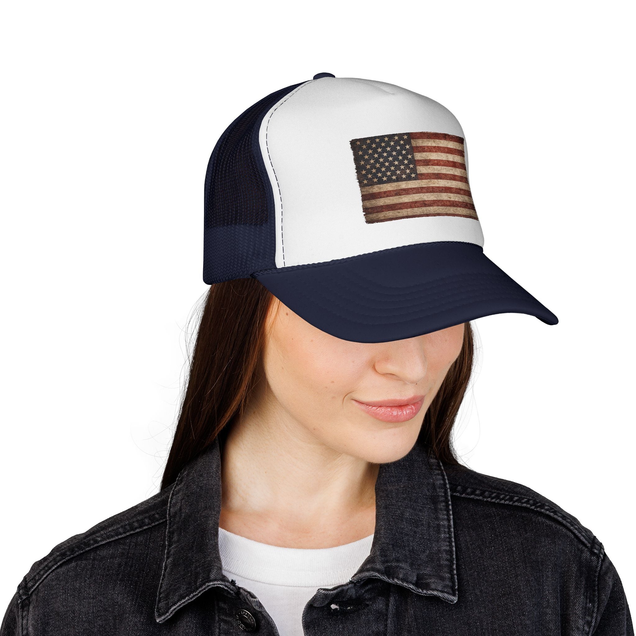 Vintage American Flag Trucker Cap — Distressed USA Patriotic Hat