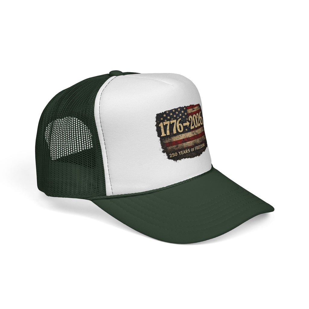 1776-2026 Trucker Cap — 250 Years of Freedom USA Flag Patch Hat