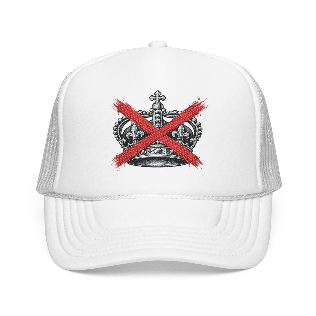 Anti-Crown Trucker Hat — Red X Crown Graphic Foam Mesh Cap