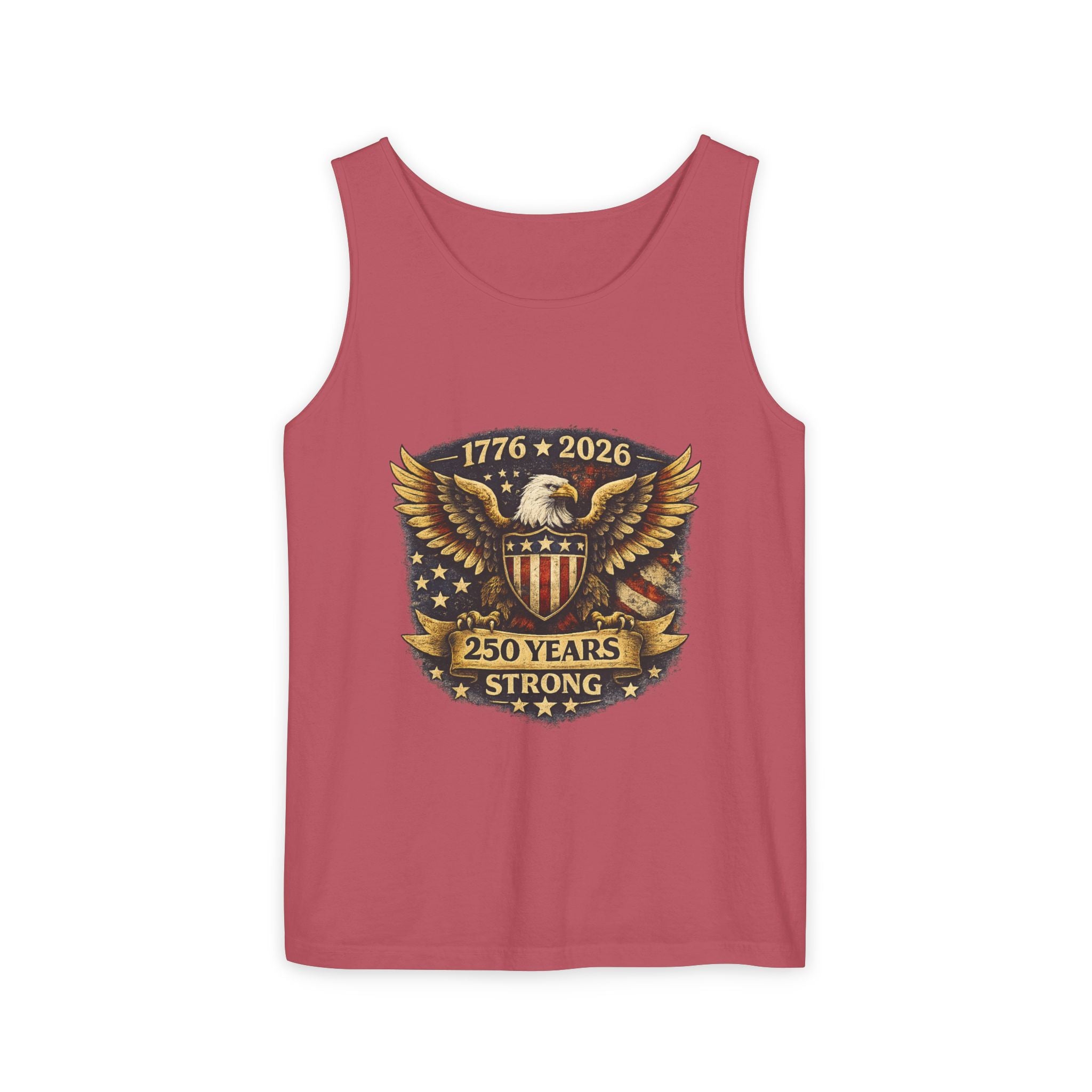 250 Years Strong Eagle Tank Top — 1776–2026 Patriotic American Flag Shield Design