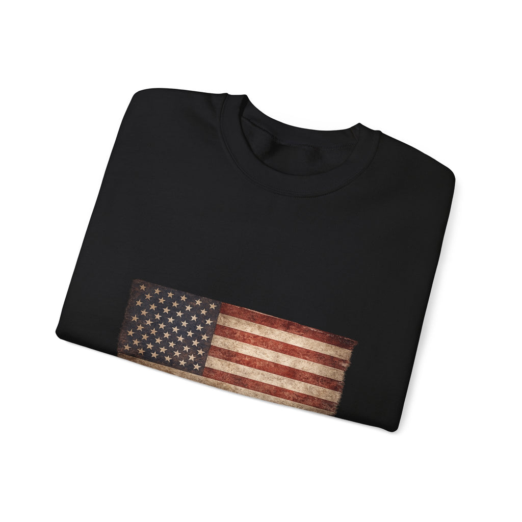 Vintage American Flag Sweatshirt — Distressed USA Crewneck for Patriotic Holidays