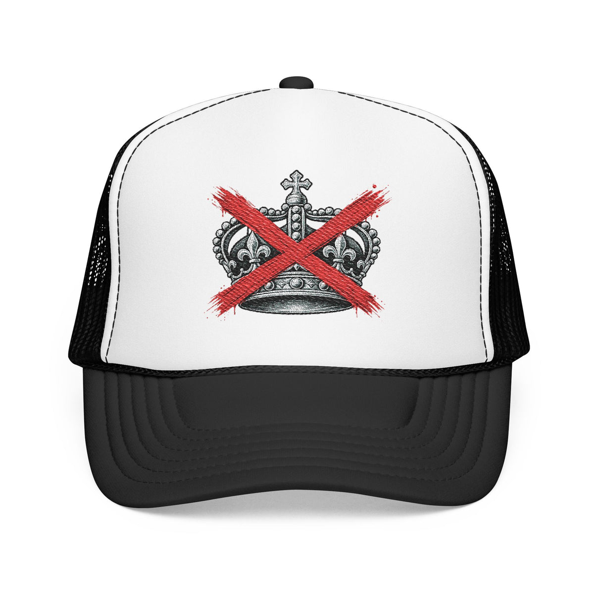 Anti-Crown Trucker Hat — Red X Crown Graphic Foam Mesh Cap