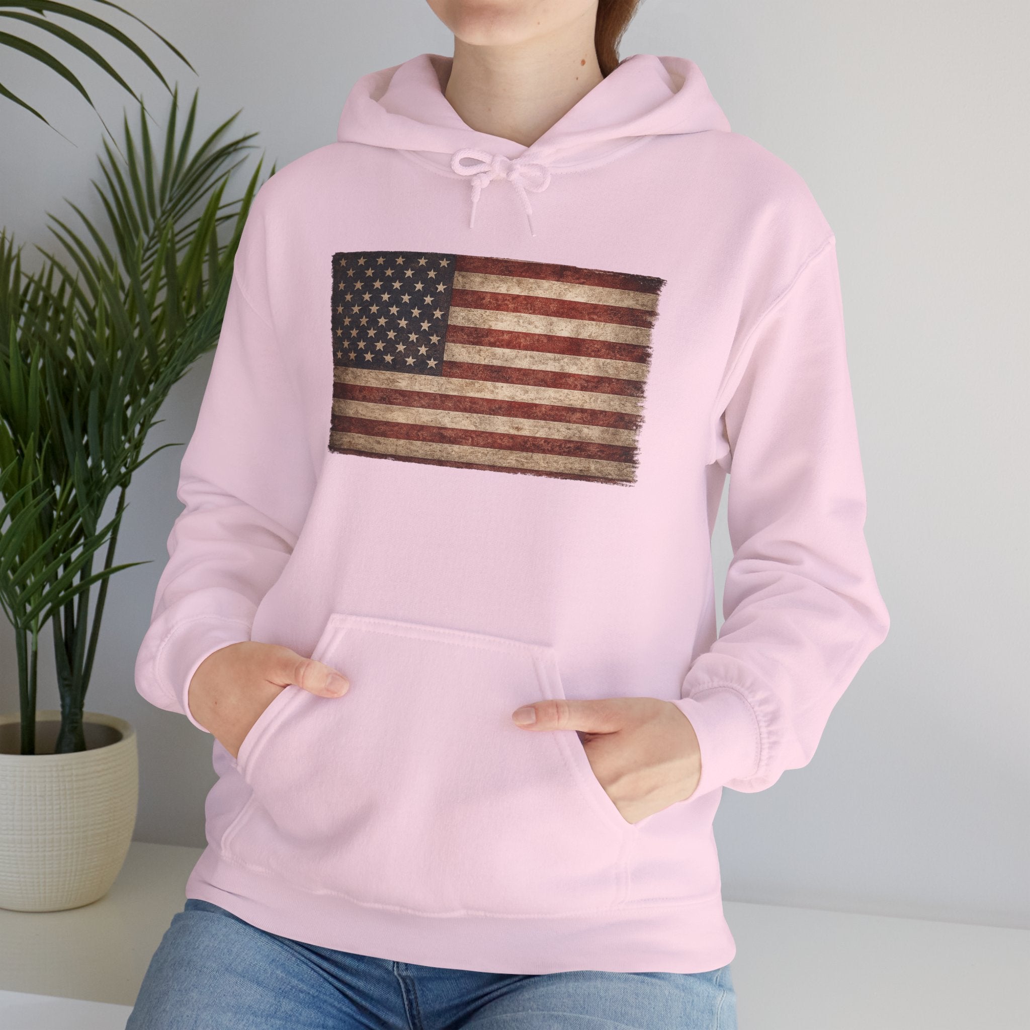 Vintage American Flag Hoodie — USA Patriotic Sweatshirt