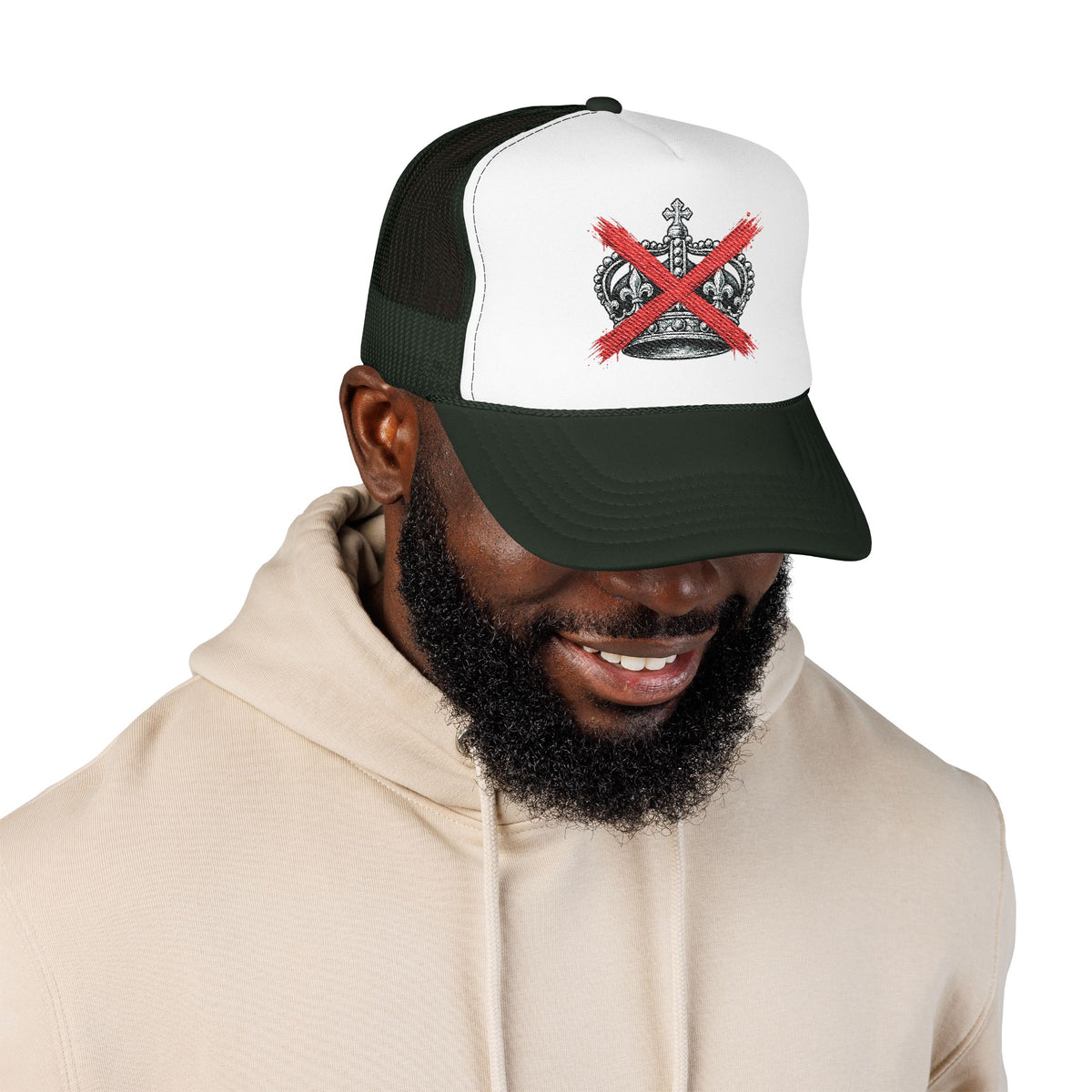 Anti-Crown Trucker Hat — Red X Crown Graphic Foam Mesh Cap