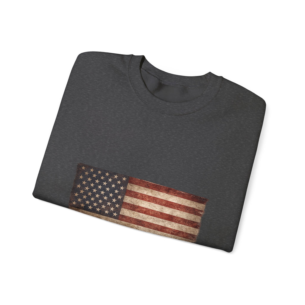 Vintage American Flag Sweatshirt — Distressed USA Crewneck for Patriotic Holidays