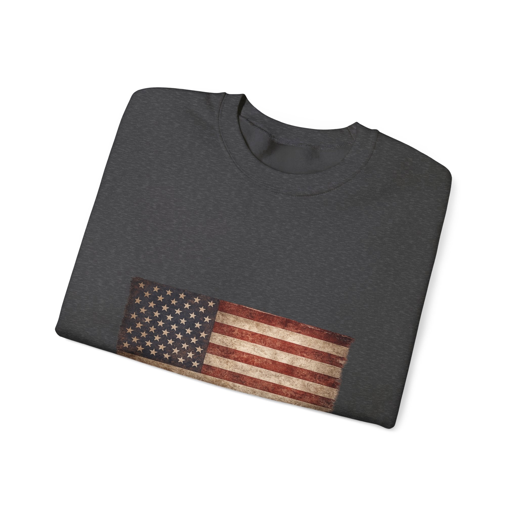Vintage American Flag Sweatshirt — Distressed USA Crewneck for Patriotic Holidays