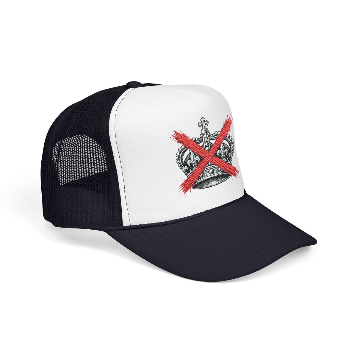 Anti-Crown Trucker Hat — Red X Crown Graphic Foam Mesh Cap