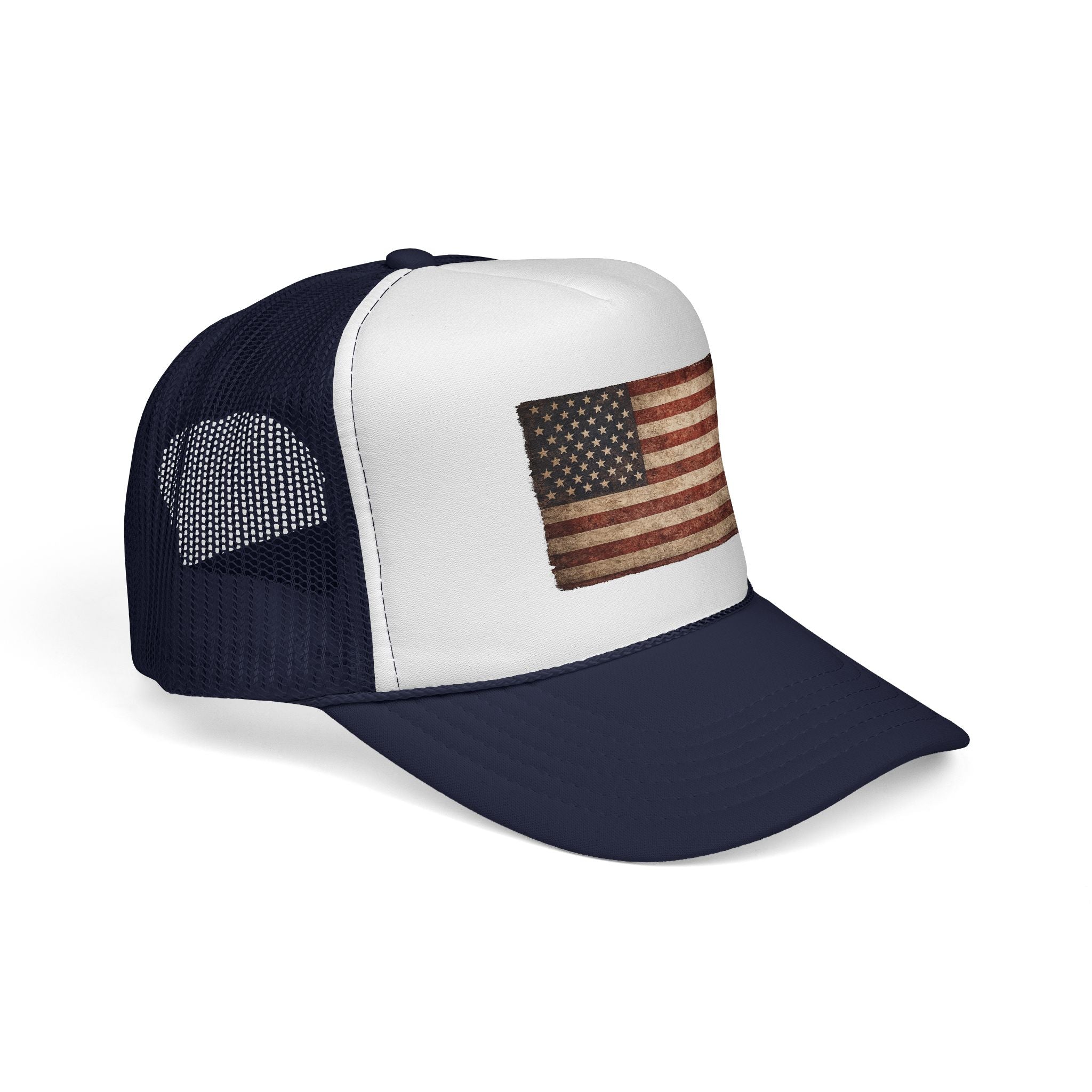 Vintage American Flag Trucker Cap — Distressed USA Patriotic Hat