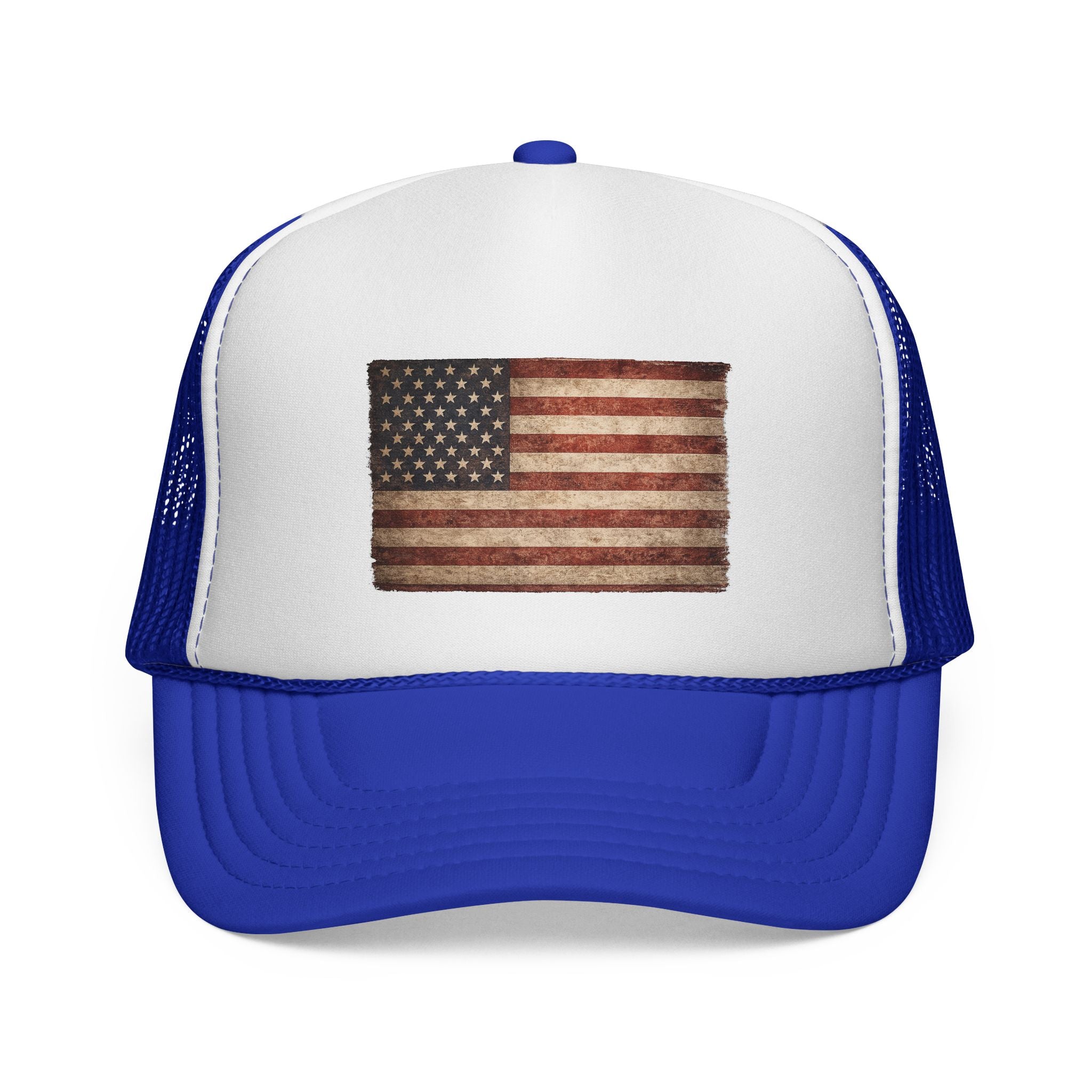 Vintage American Flag Trucker Cap — Distressed USA Patriotic Hat