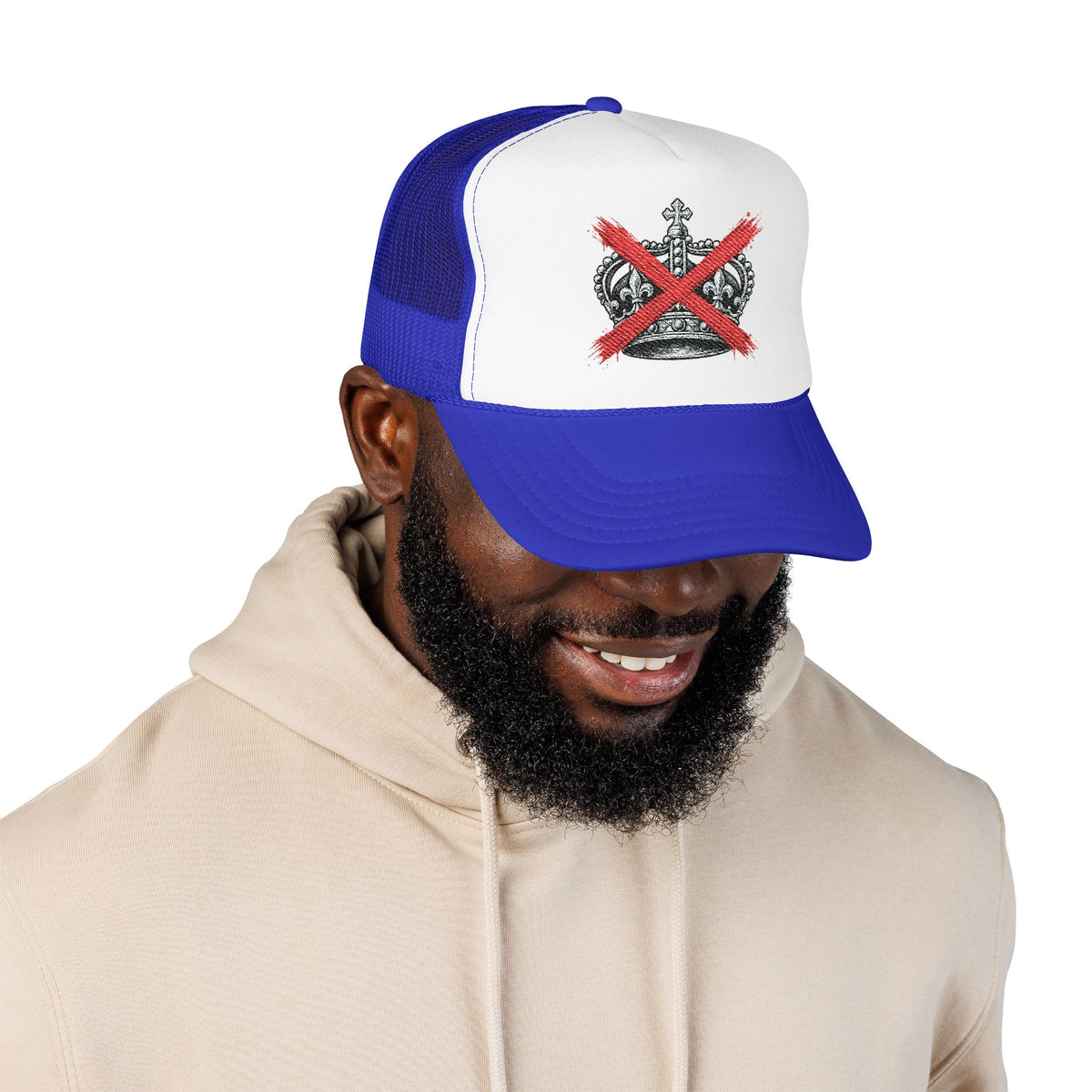 Anti-Crown Trucker Hat — Red X Crown Graphic Foam Mesh Cap