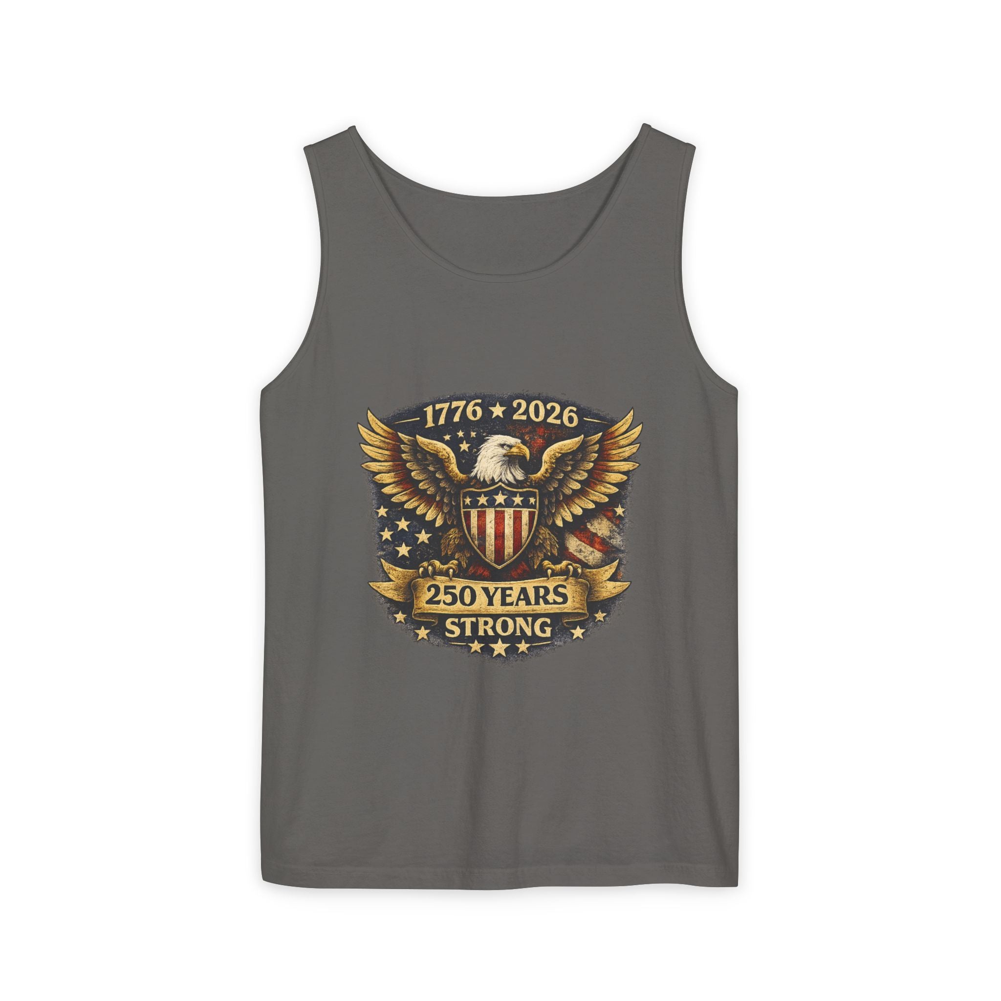 250 Years Strong Eagle Tank Top — 1776–2026 Patriotic American Flag Shield Design