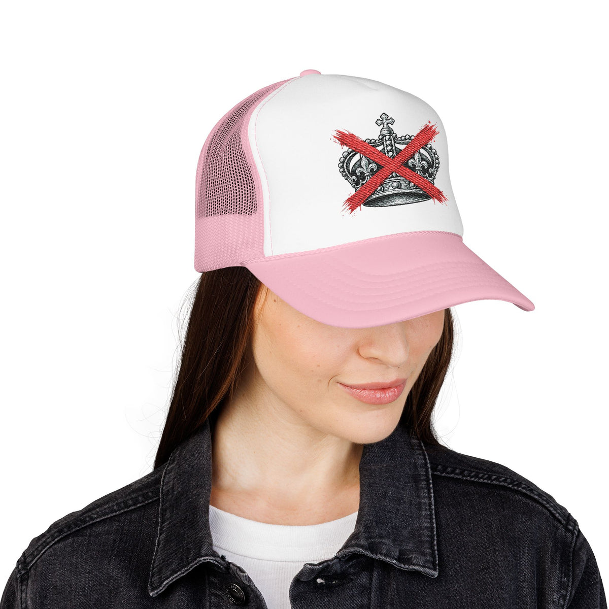 Anti-Crown Trucker Hat — Red X Crown Graphic Foam Mesh Cap