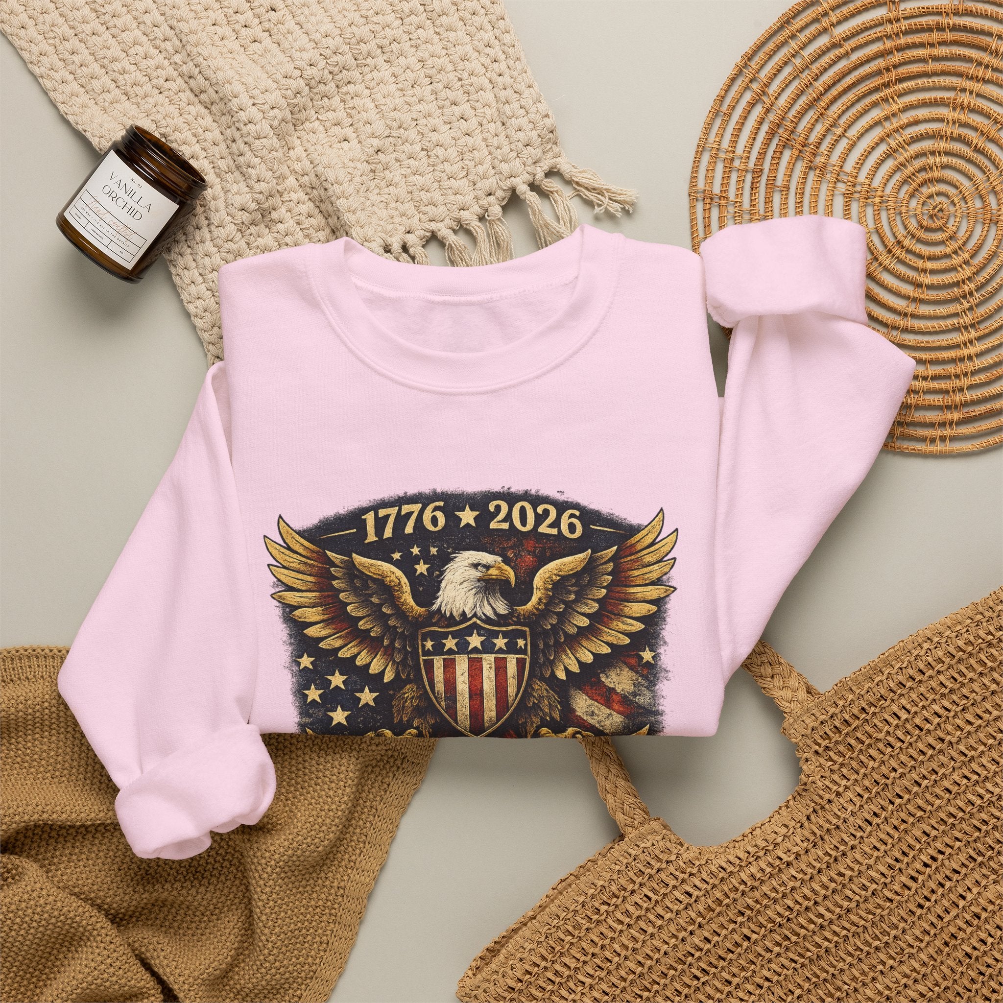 Crewneck Sweatshirt — 1776–2026 250 Years Strong Eagle Shield Patriotic