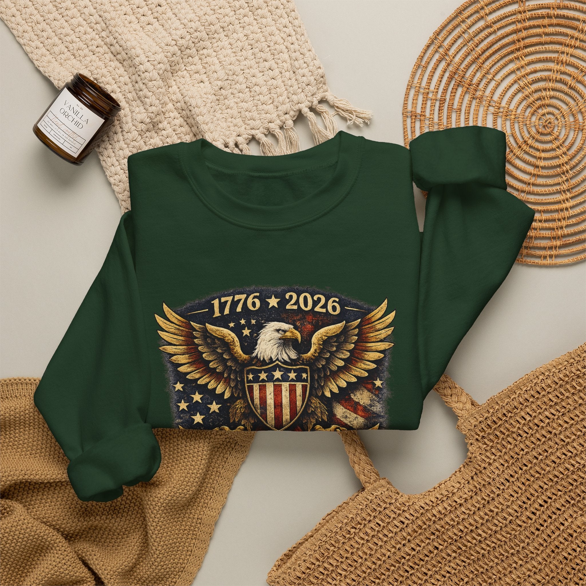 Crewneck Sweatshirt — 1776–2026 250 Years Strong Eagle Shield Patriotic