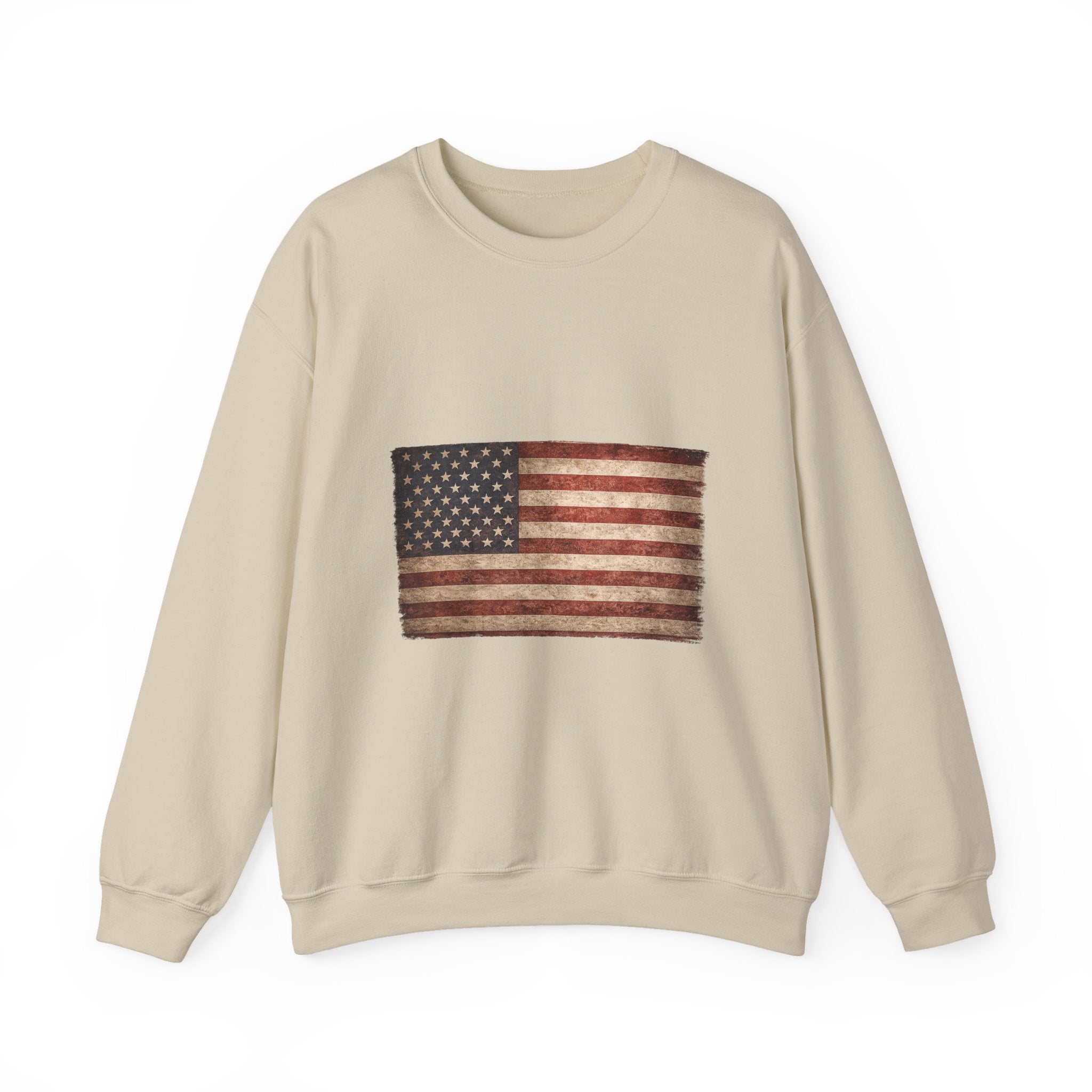 Vintage American Flag Sweatshirt — Distressed USA Crewneck for Patriotic Holidays