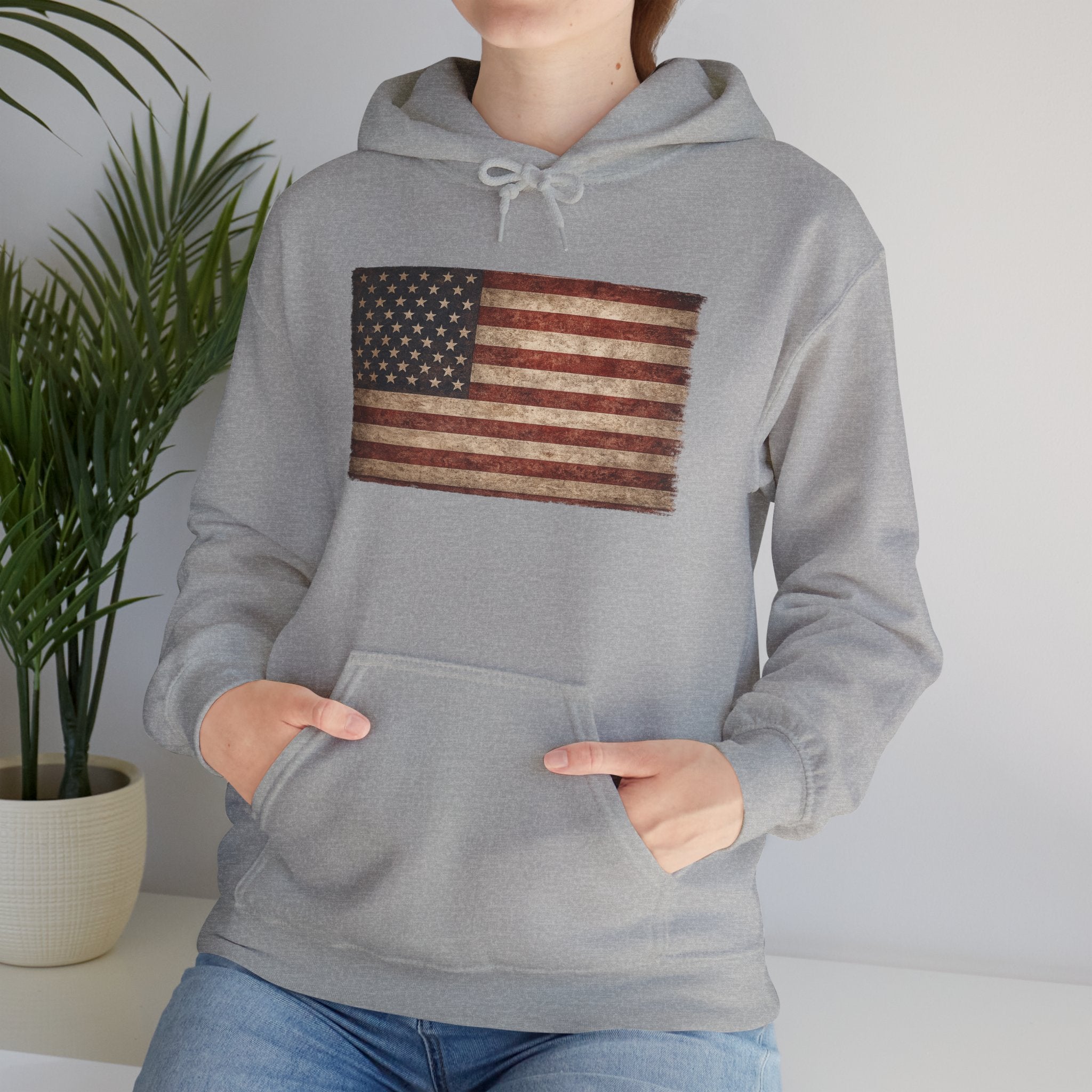 Vintage American Flag Hoodie — USA Patriotic Sweatshirt