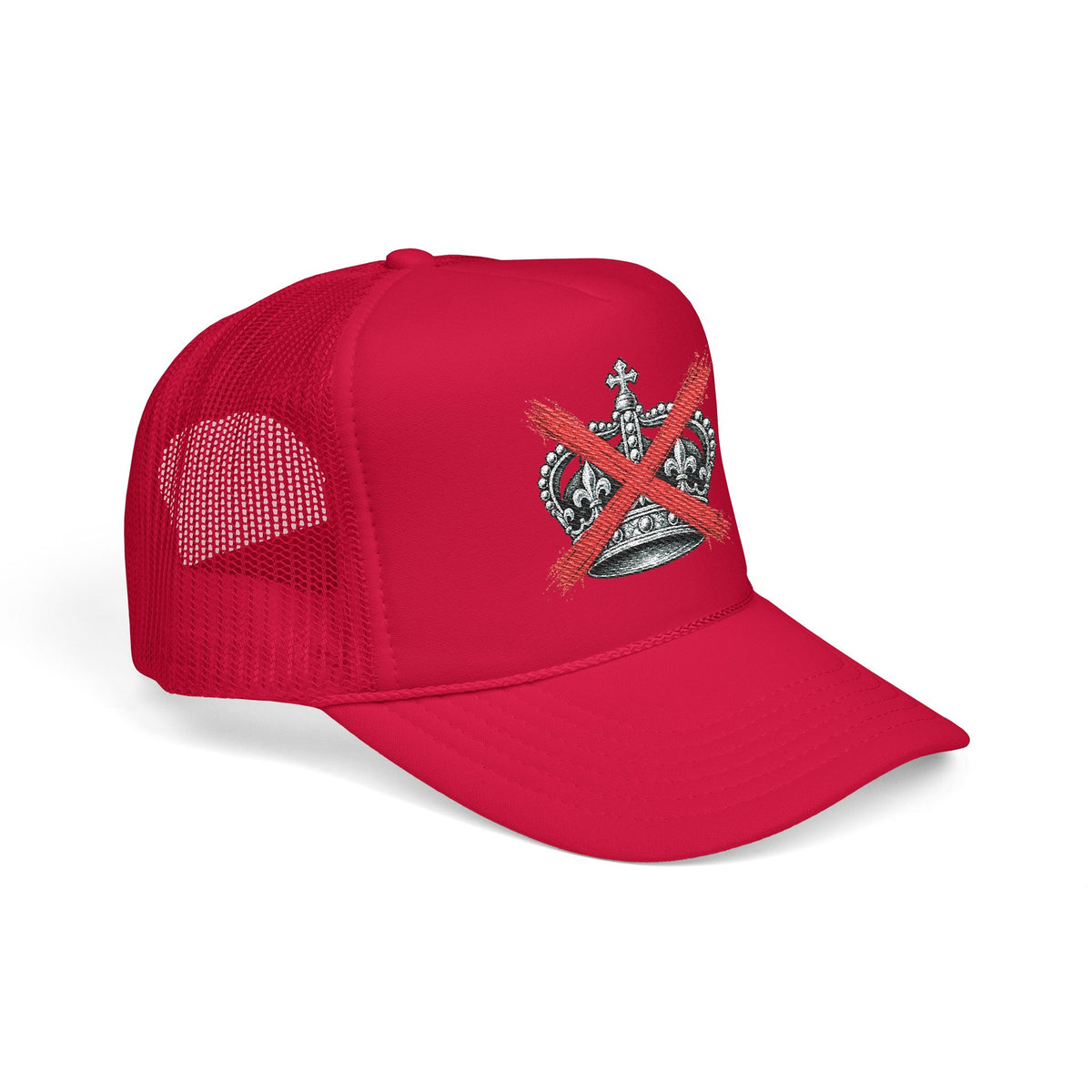 Anti-Crown Trucker Hat — Red X Crown Graphic Foam Mesh Cap