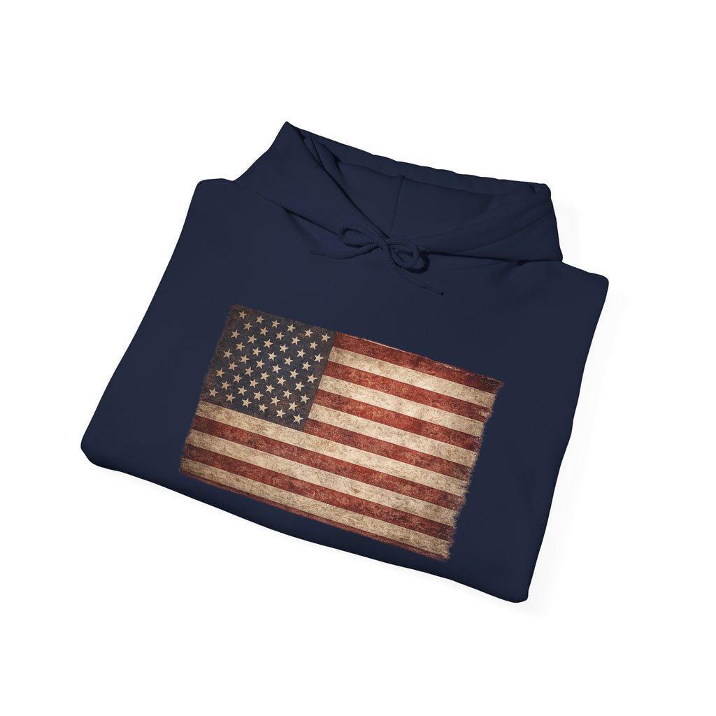 Distressed American Flag Hoodie – Vintage USA Patriotic Pullover