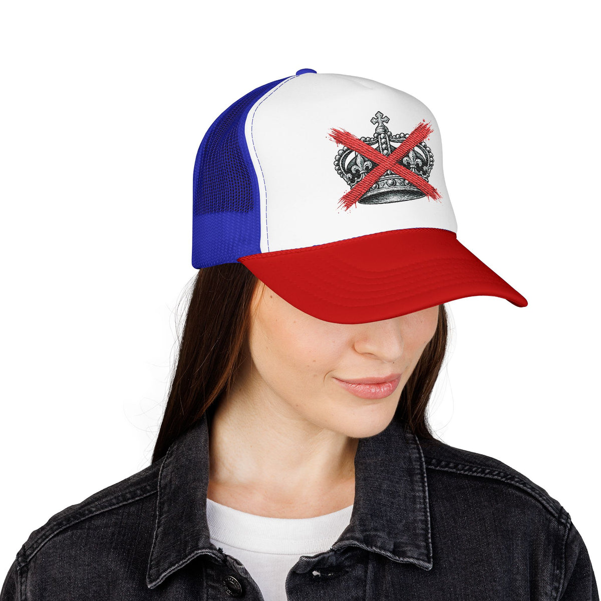 Anti-Crown Trucker Hat — Red X Crown Graphic Foam Mesh Cap