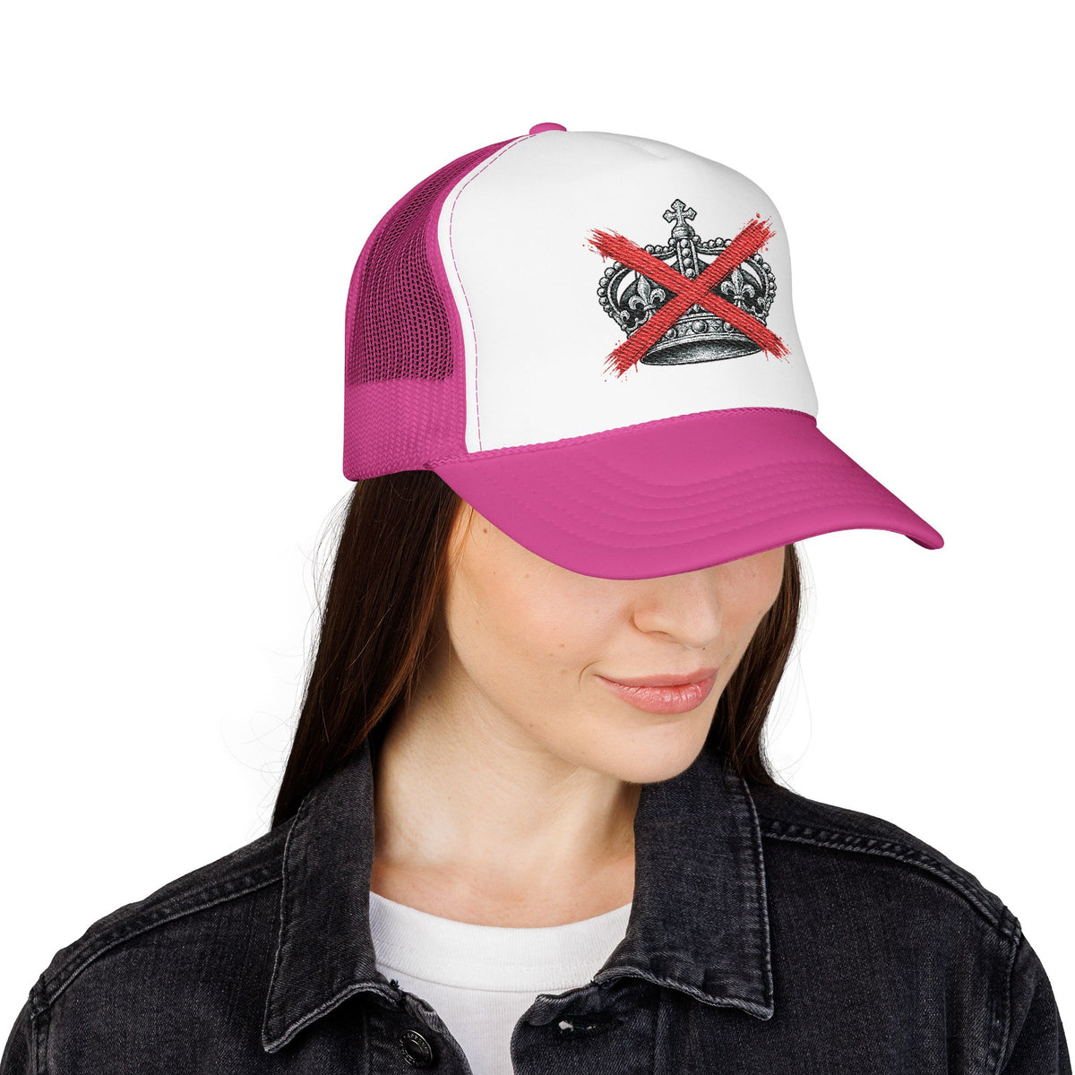 Anti-Crown Trucker Hat — Red X Crown Graphic Foam Mesh Cap