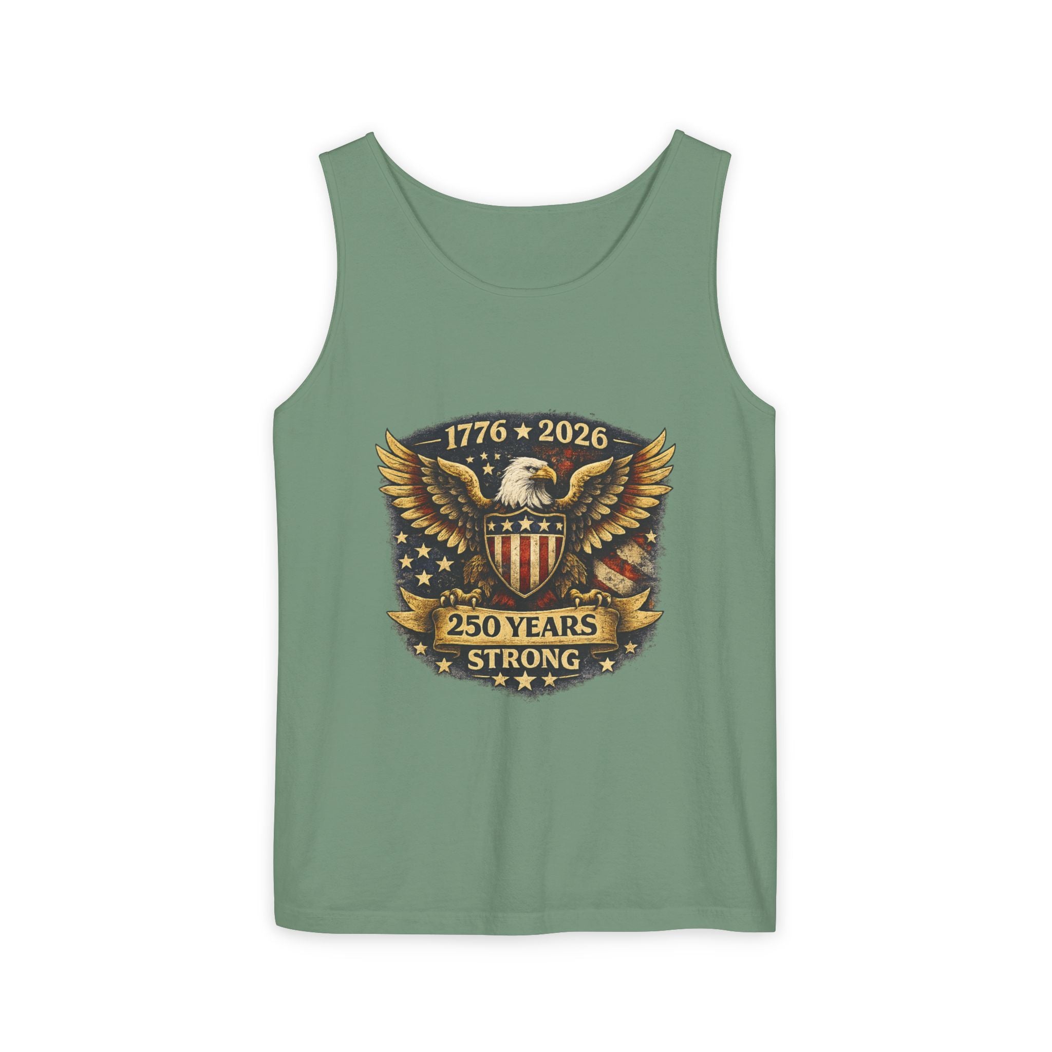 250 Years Strong Eagle Tank Top — 1776–2026 Patriotic American Flag Shield Design