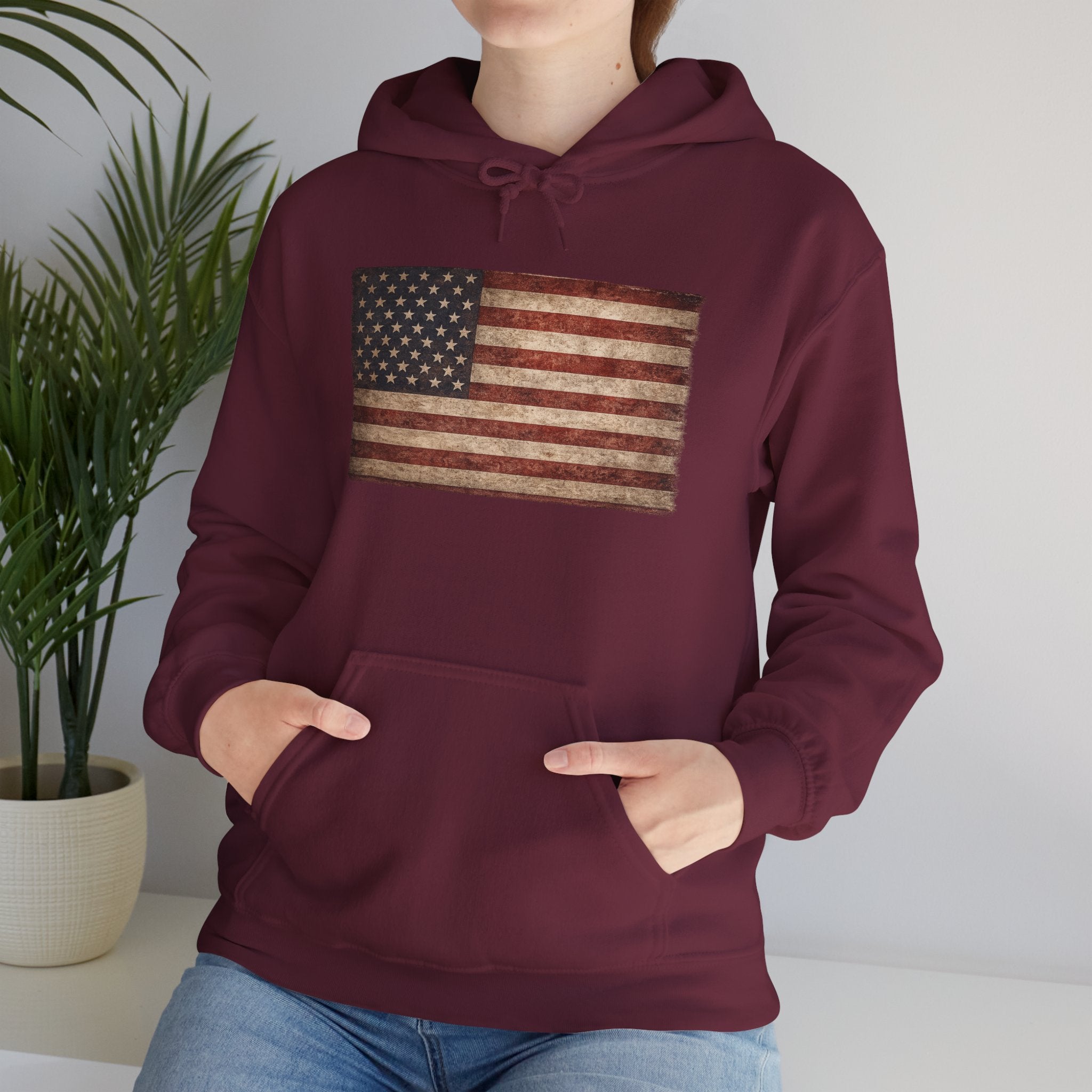Vintage American Flag Hoodie — USA Patriotic Sweatshirt