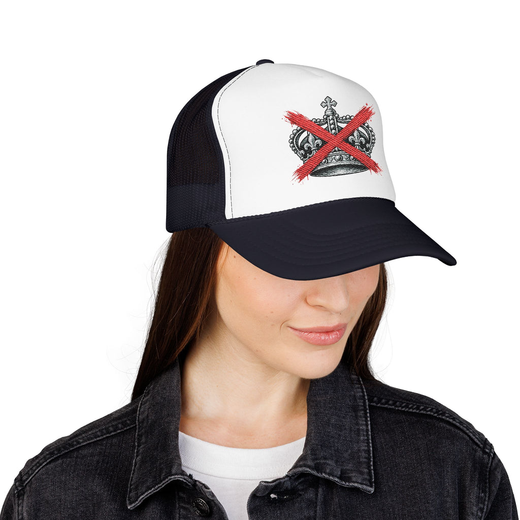 Anti-Crown Trucker Hat — Red X Crown Graphic Foam Mesh Cap