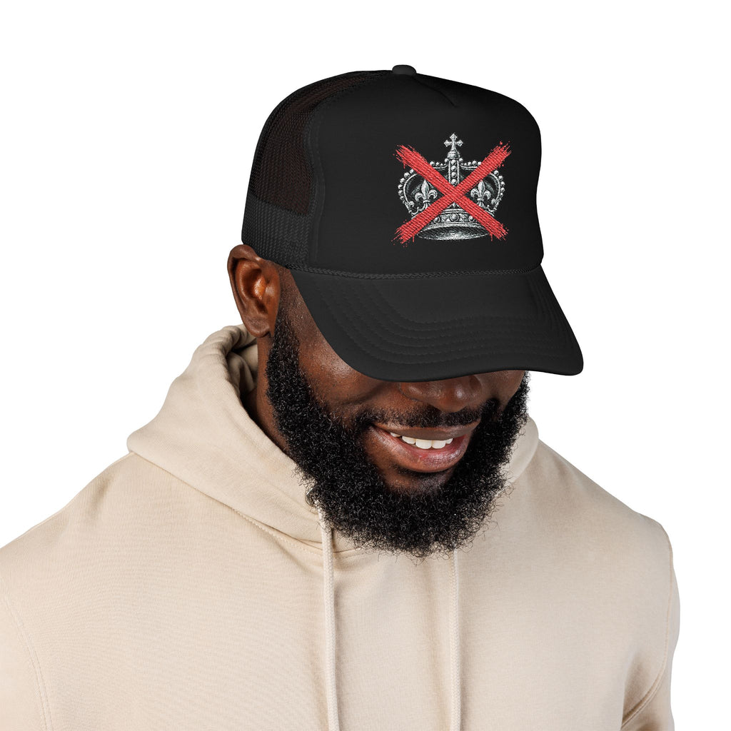 Anti-Crown Trucker Hat — Red X Crown Graphic Foam Mesh Cap