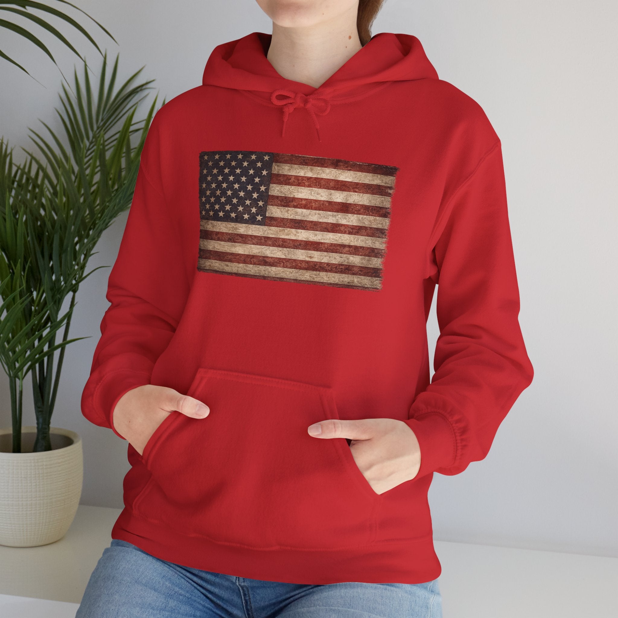 Vintage American Flag Hoodie — USA Patriotic Sweatshirt