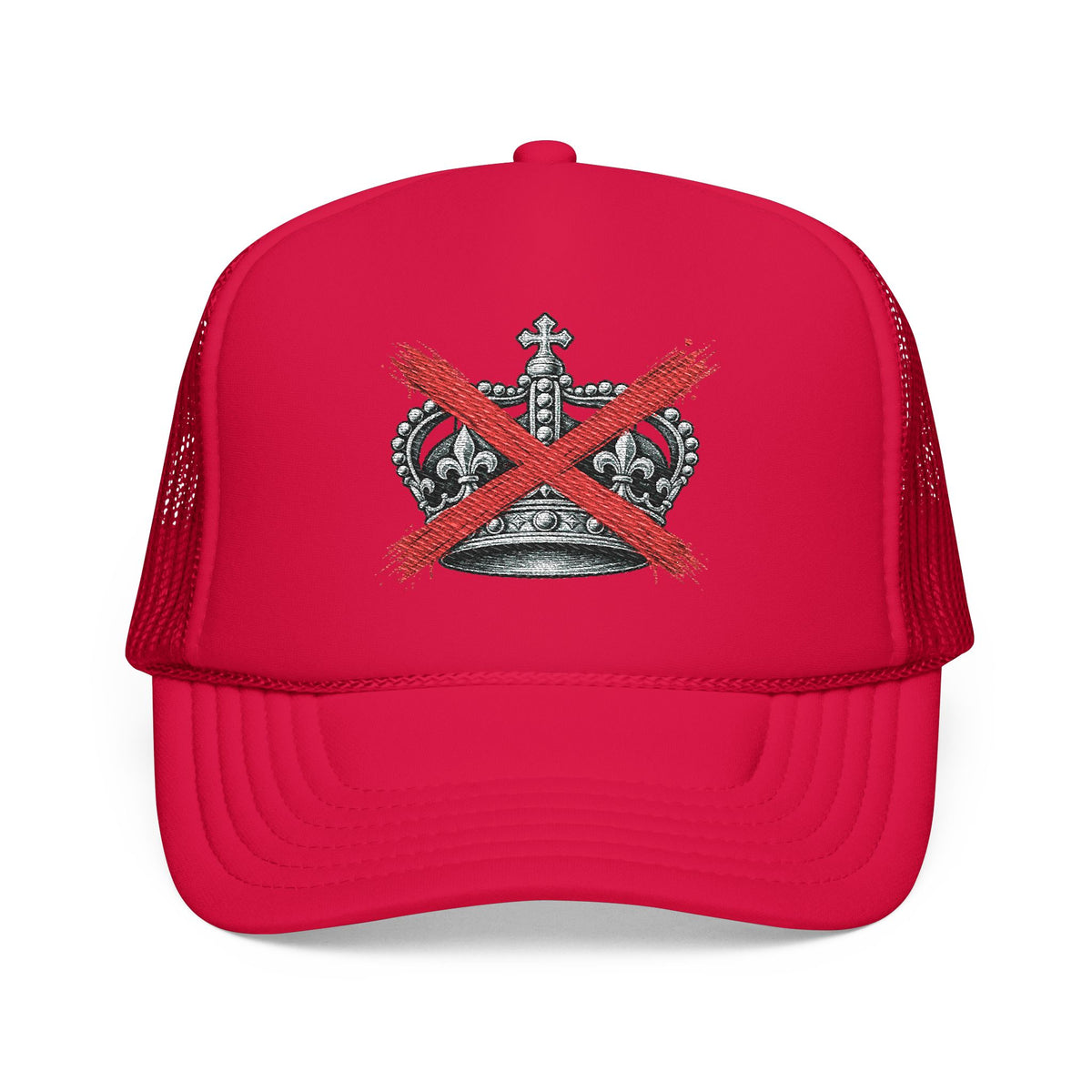 Anti-Crown Trucker Hat — Red X Crown Graphic Foam Mesh Cap