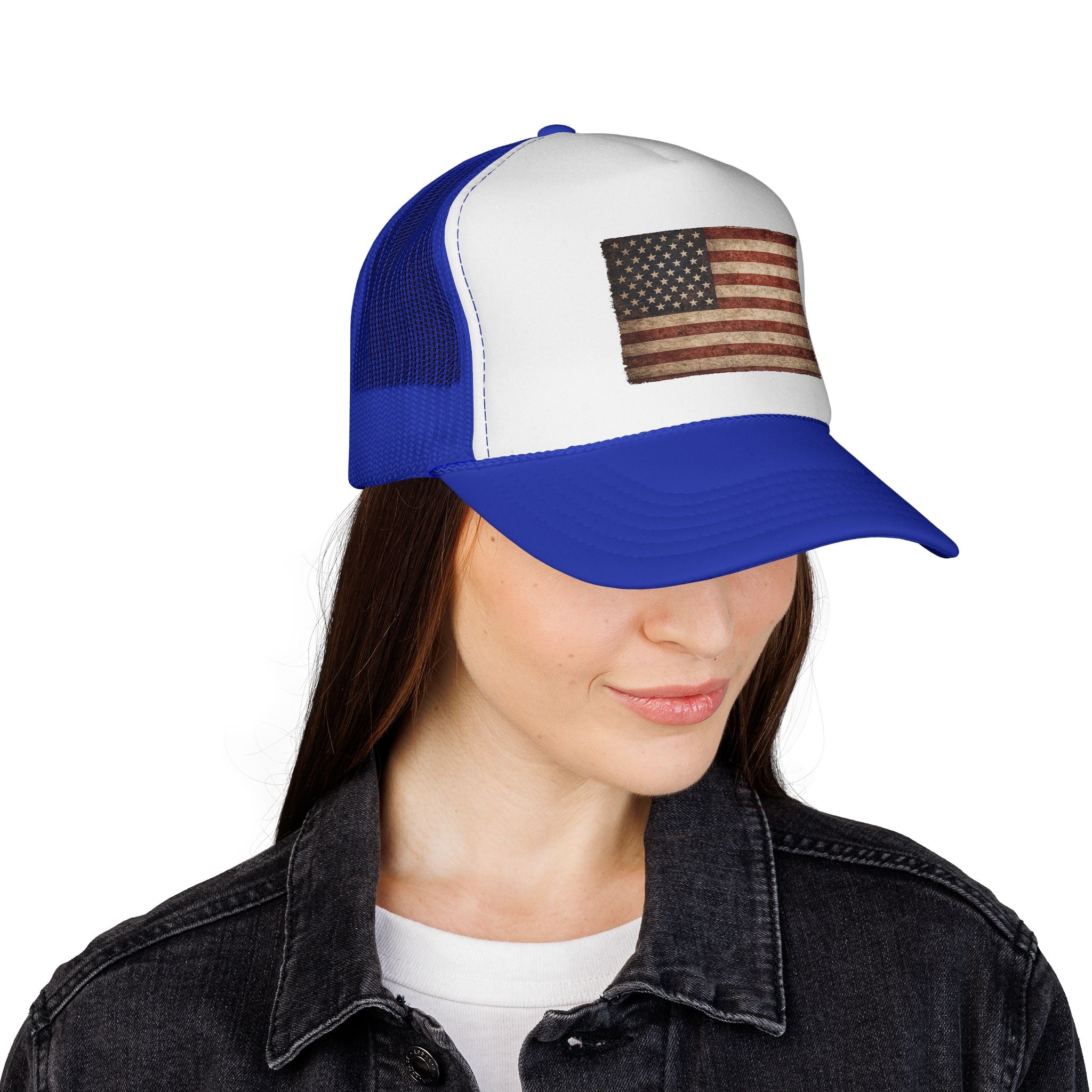 Vintage American Flag Trucker Cap — Distressed USA Patriotic Hat