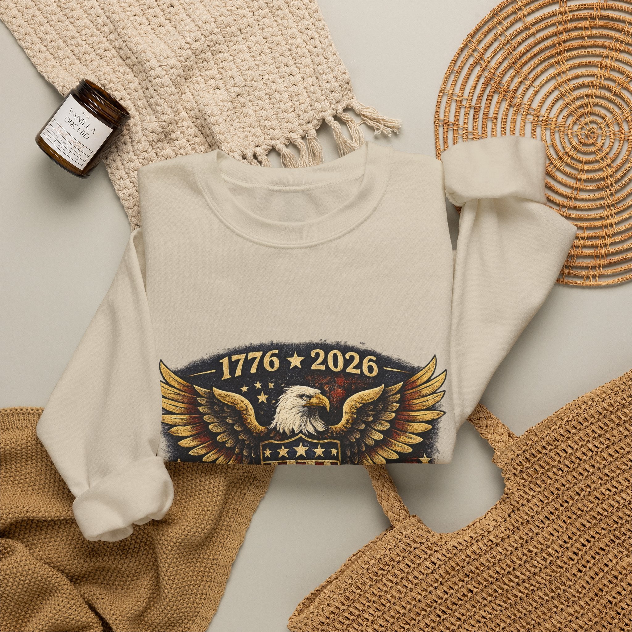 250 Years Strong Eagle Crewneck Sweatshirt — 1776–2026 Patriotic Anniversary