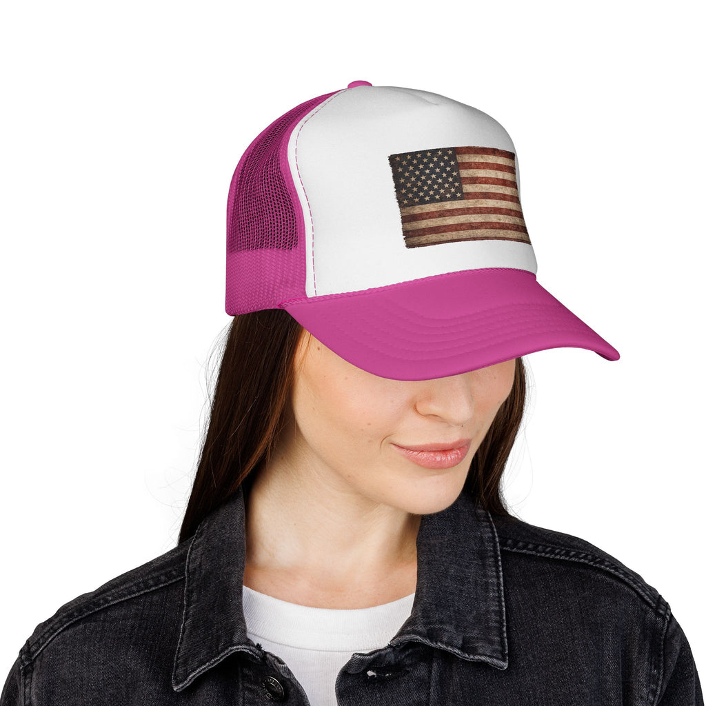 Vintage American Flag Trucker Cap — Distressed USA Patriotic Hat