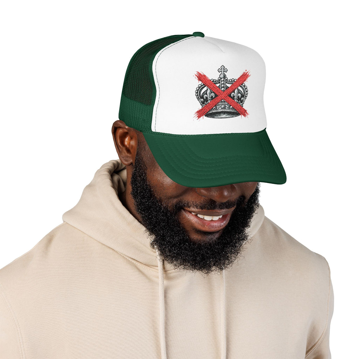 Anti-Crown Trucker Hat — Red X Crown Graphic Foam Mesh Cap